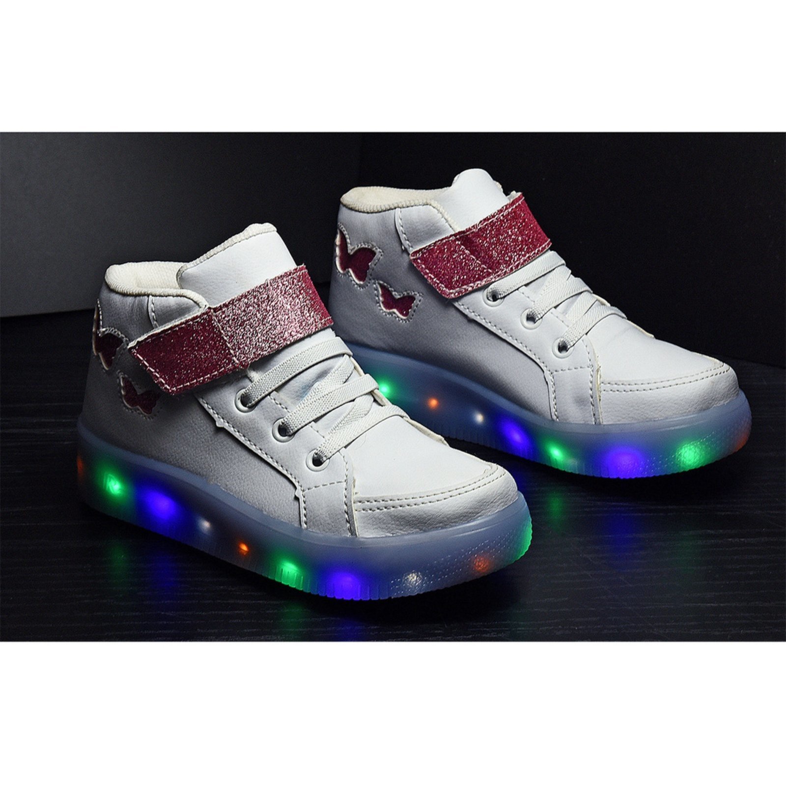 Vista 3 Infantil - Tenis Feminino de Led Botinha Borboleta Glitter Calce Facil + Chinelo Venza branco Venza branco