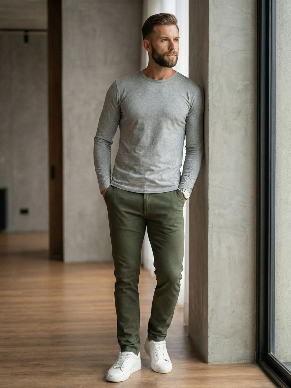 Calça Sarja Masculina Alpha Streer Wear Basica e Confortavel Verde Militar