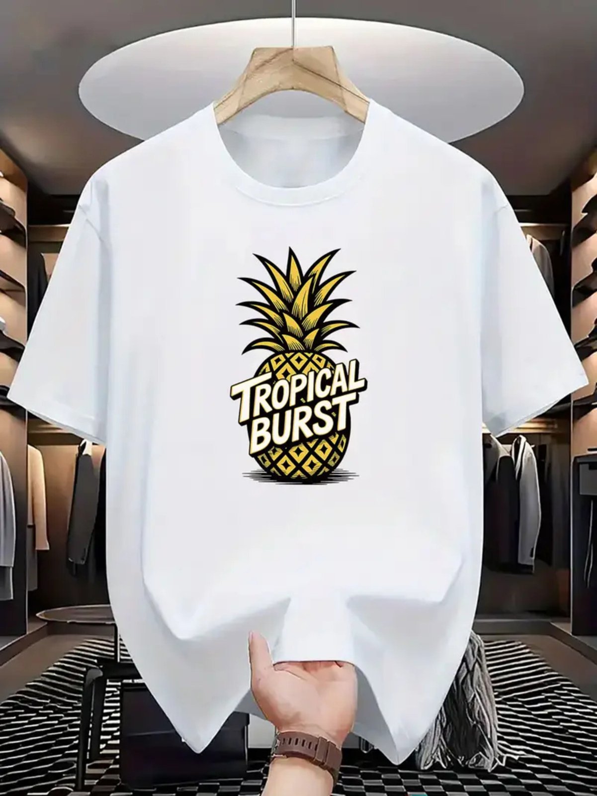 Camiseta Estampada Abacaxi Tropical Safira Moda Algodão Branca