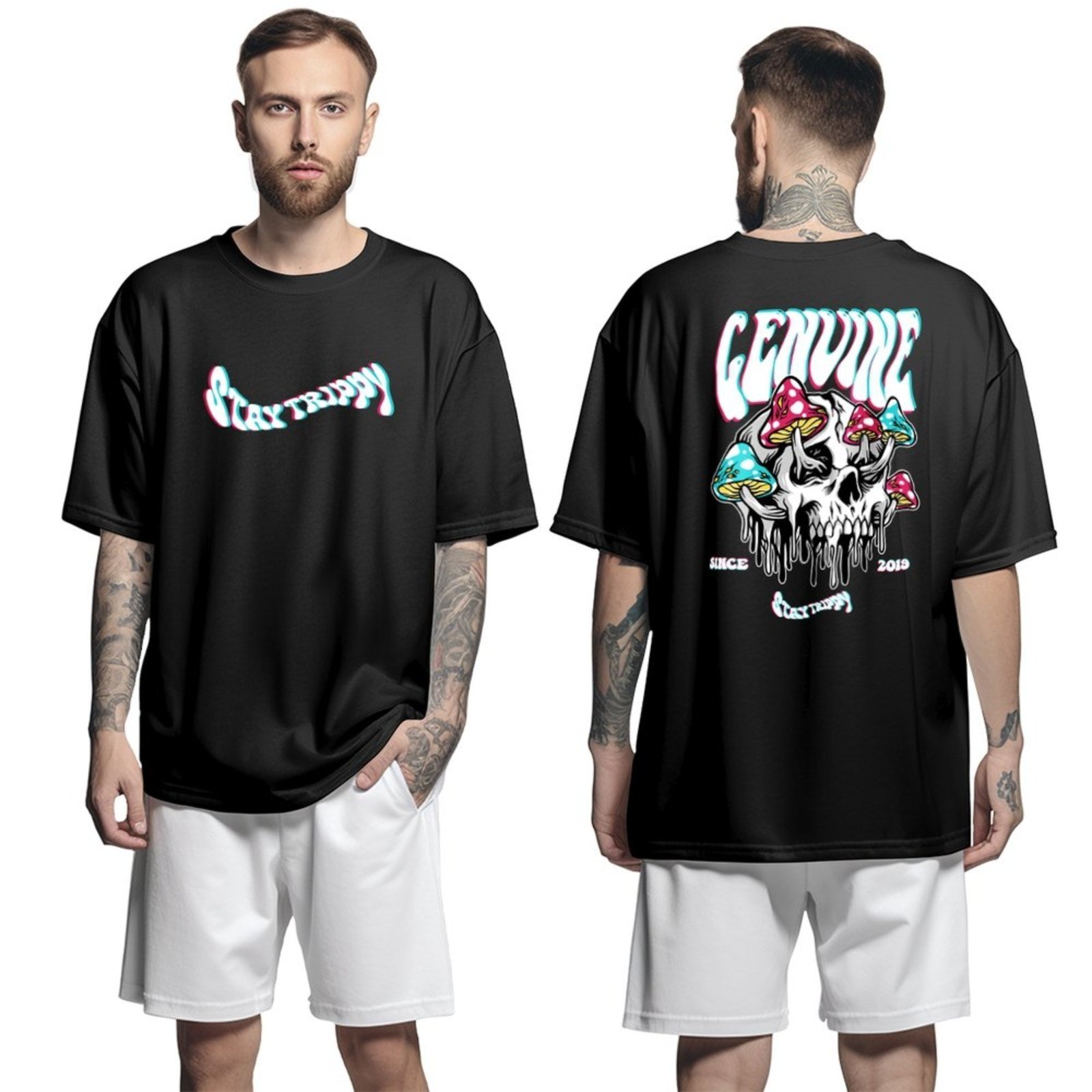 Camiseta Oversized Genuine Grit Masculina Streetwear 100% Algodão 30.1 Stay Trippy – Preto – P