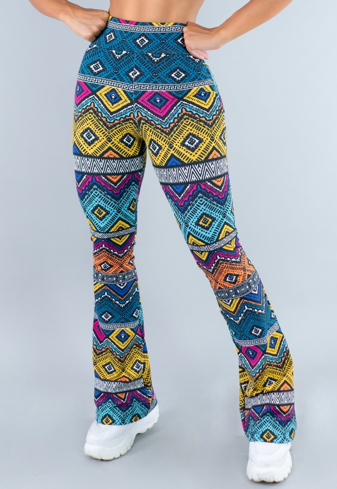 Calça MVB Modas Feminina Flare Pantalona Suplex Étnico
