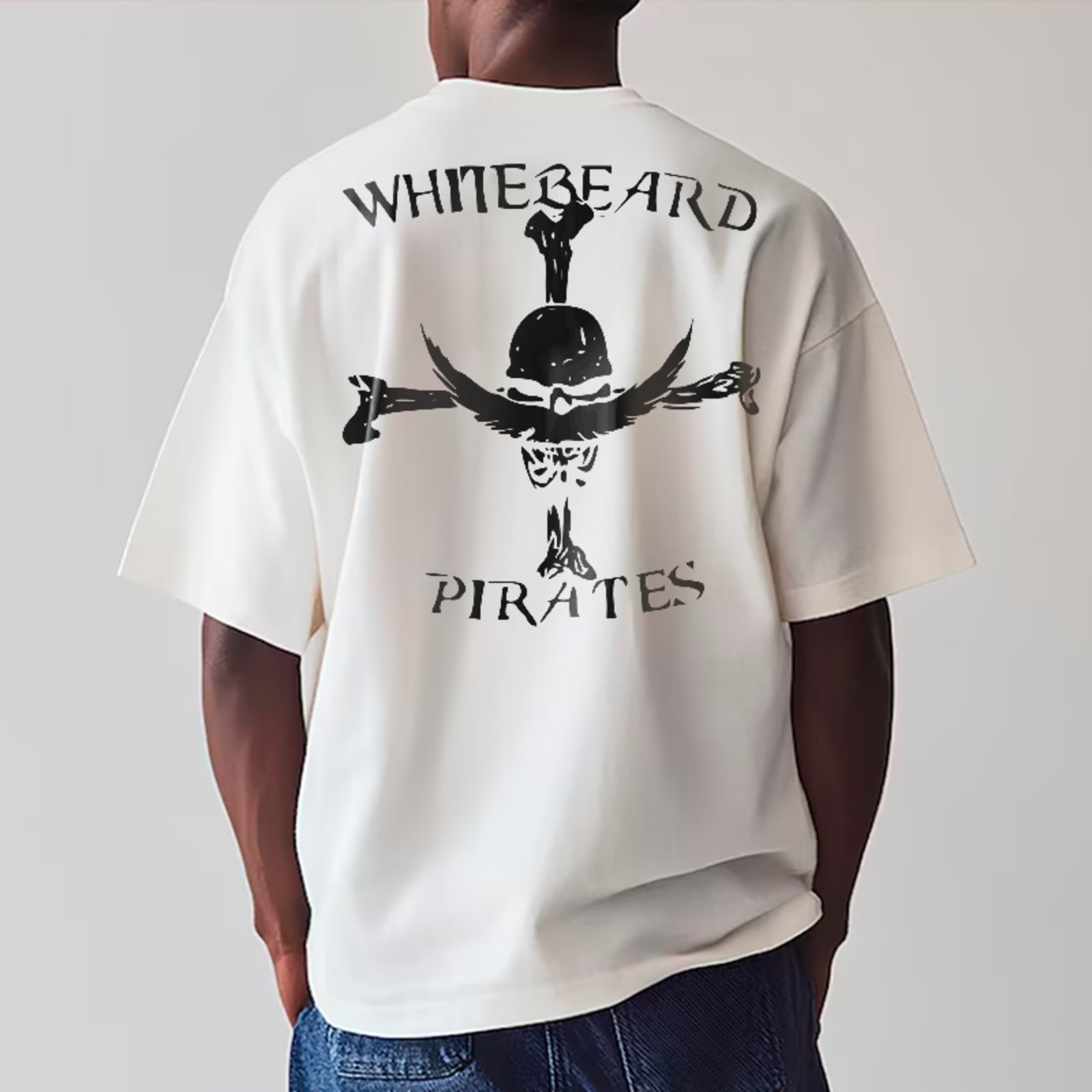 Camiseta Oversized Premium Whitebeard Pirates Skull Anime Unissex Branco
