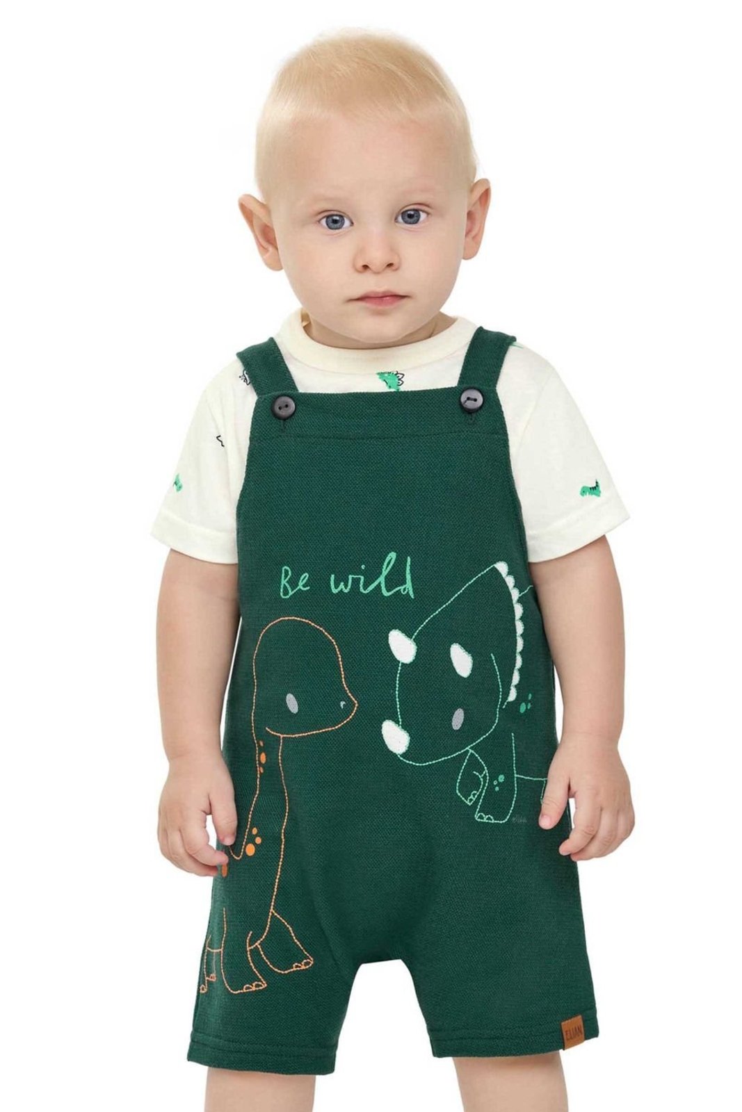 Infantil - Conjunto Menino Dinossauros em Puff Elian Bege