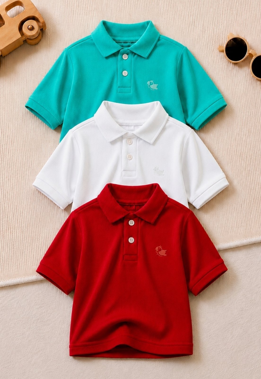 Infantil - Kit 3 Camisa Polo Menino Daze Modas Verde Branca Vermelha