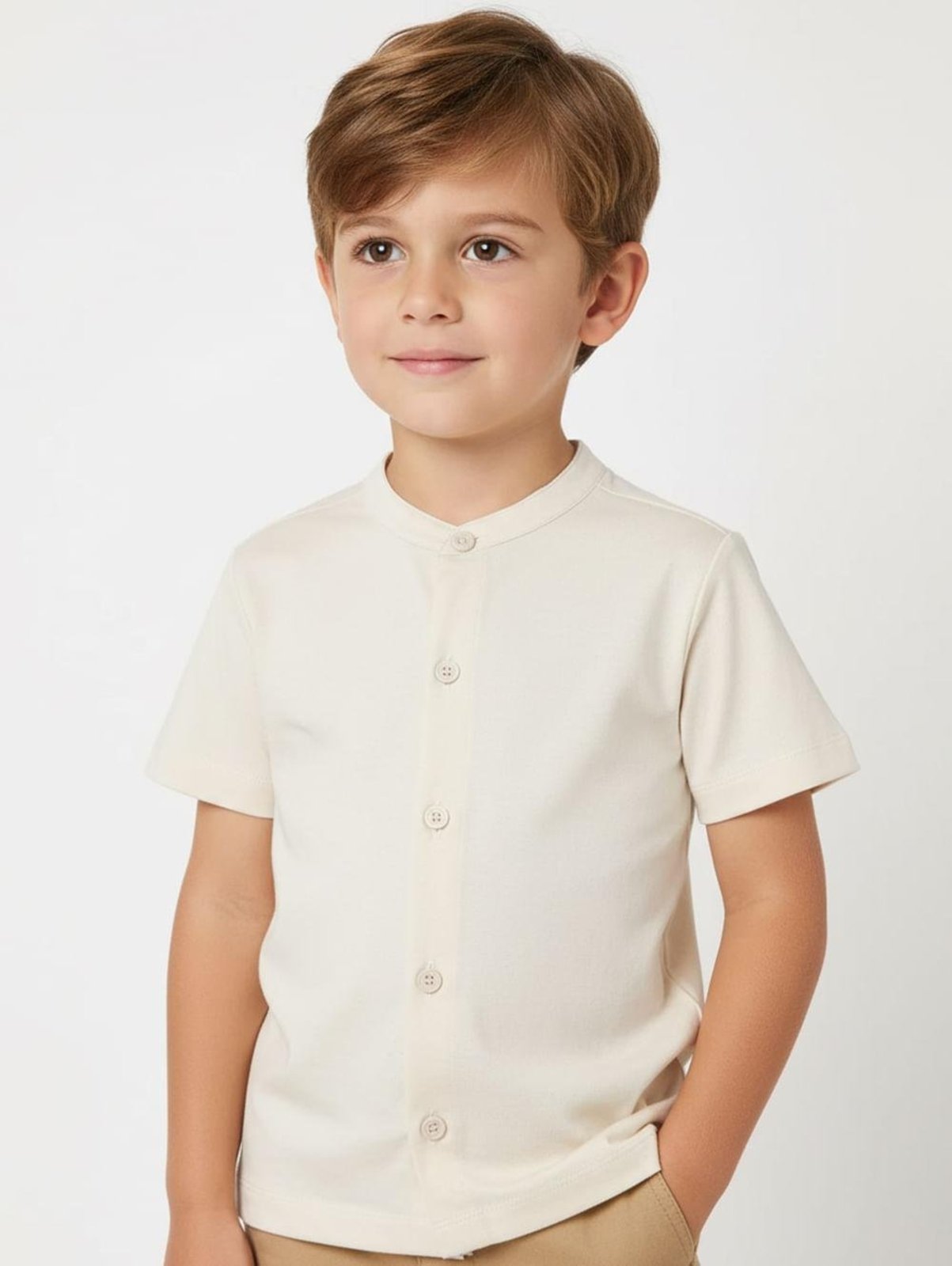 Infantil - Camisa Linho Gola Portuguesa Para Menino- OFF WHITE