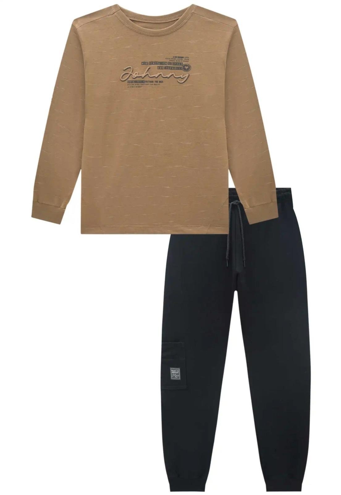 Infantil - Conjunto Moletom Calça Jogger Menino Johnny Fox 10 Bege