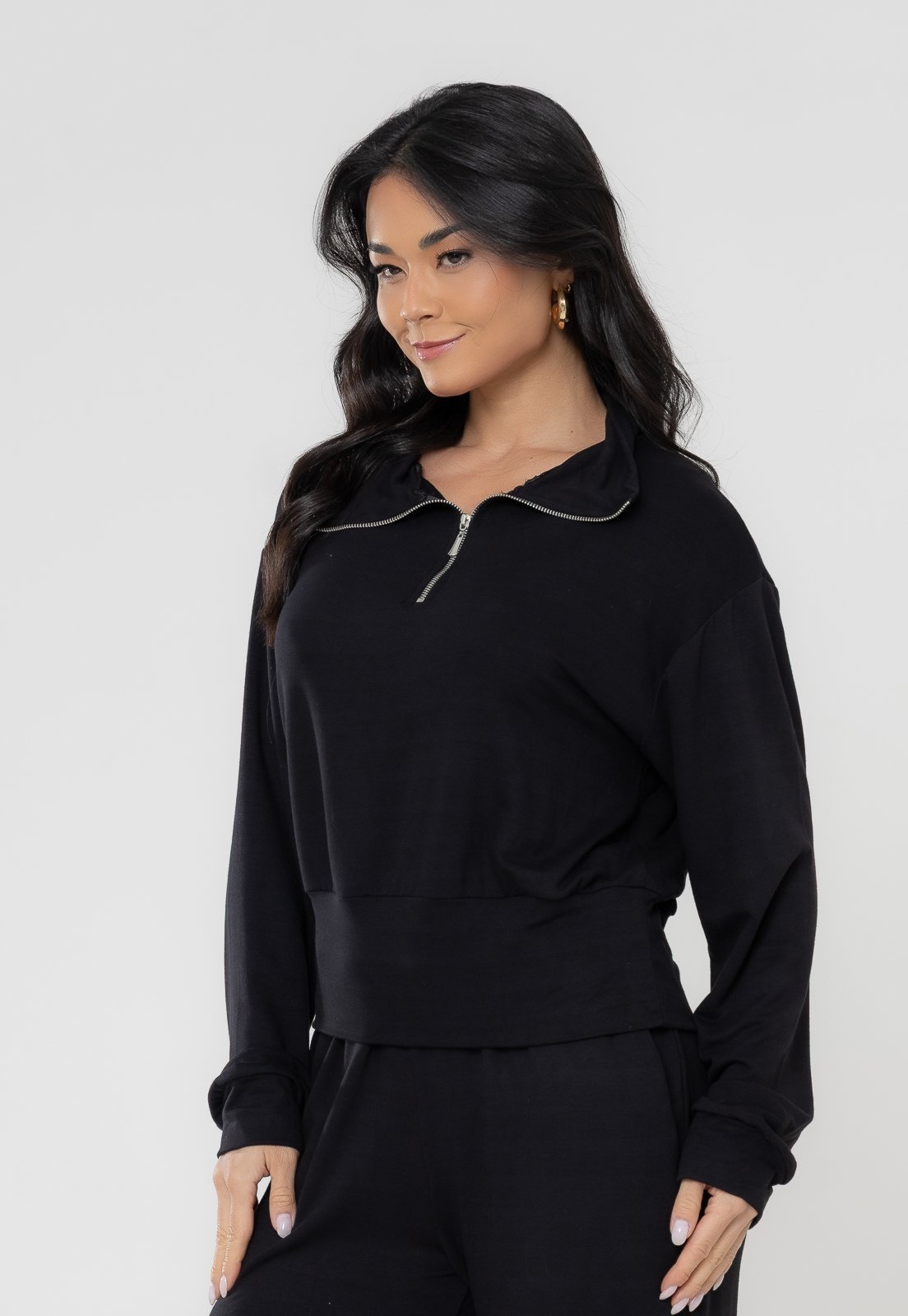 Blusa Aura Inês Moletinho Liso Preto