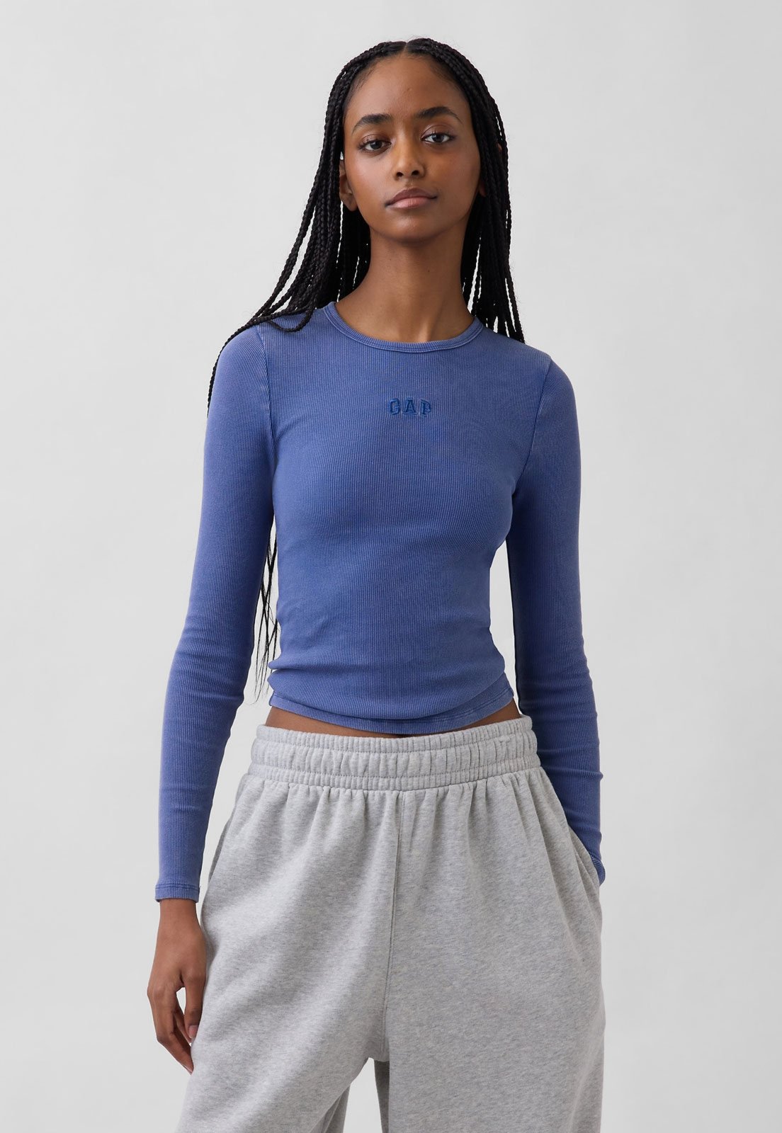 Camiseta Feminina GAP Manga Longa Logo Rib Azul