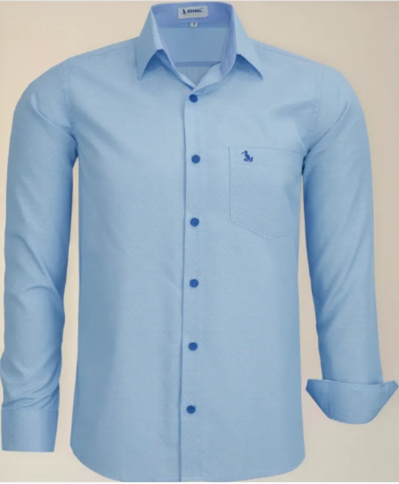 Camisa Social Amil Comfort Misto Maket Macia Fácil de Passar C/Bolso Manga Longa Azul