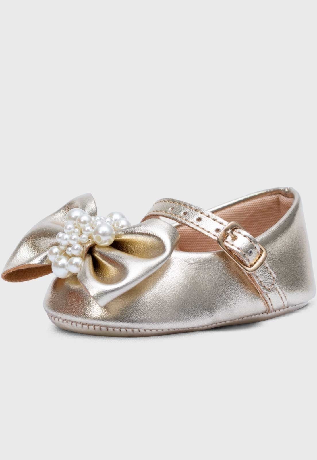 Infantil - Sapatilha Popidi Menina Laço Perola Dourado