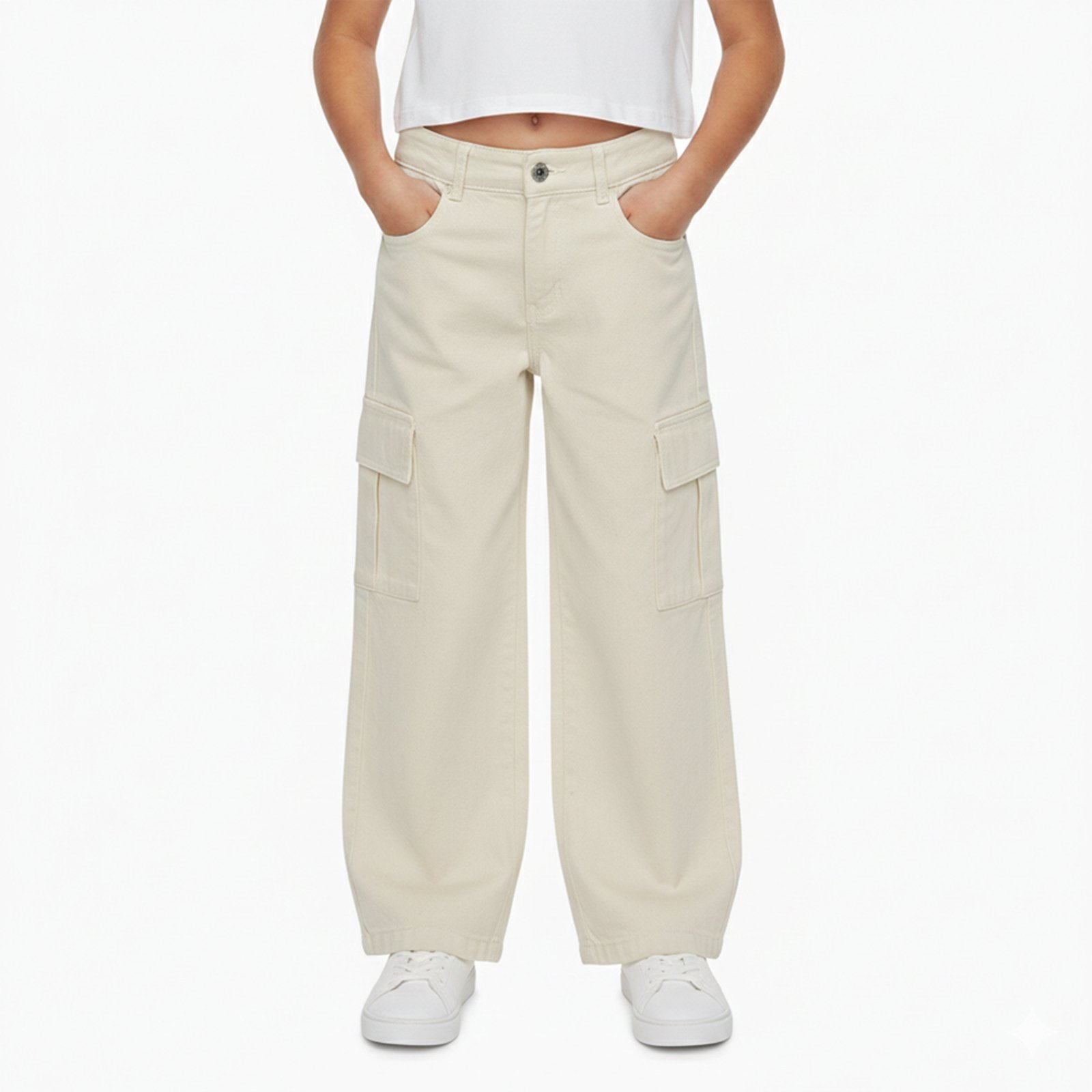 Vista 2 Infantil - Calça Juvenil Look Jeans Sarja Cargo Natural Look Jeans bege natural