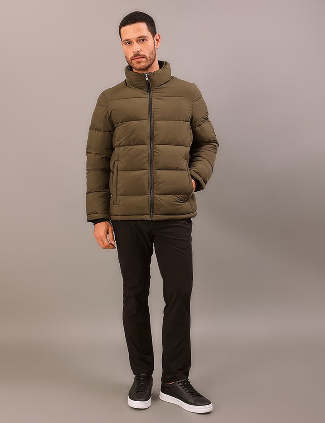 Jaqueta Calvin Klein Jeans Matelassê Com Zíper Duplo - Oliva Calvin Klein Jeans