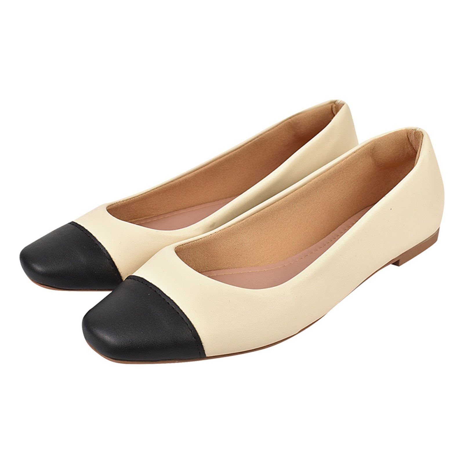 Sapatilha Feminina Boneca Bailarina CM Calçados Bico Quadrado Bicolor Off White