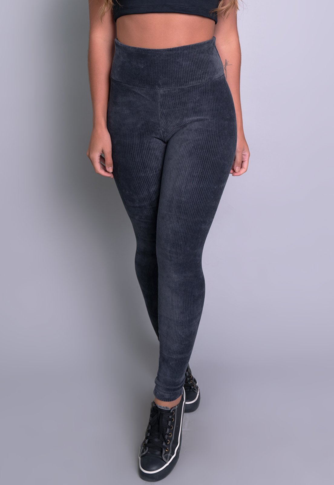 Calça Legging MVB Modas Veludo Cotelê Cintura Alta Cinza