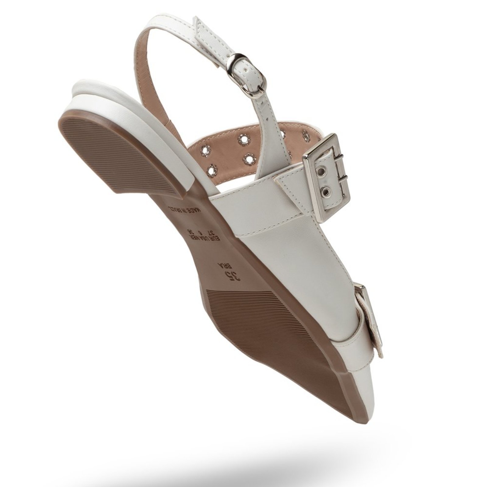 Vista 3 Sapatilha Slingback Rasteira Feminina Bico Fino Off White Casual 183010 off-white white off-white white