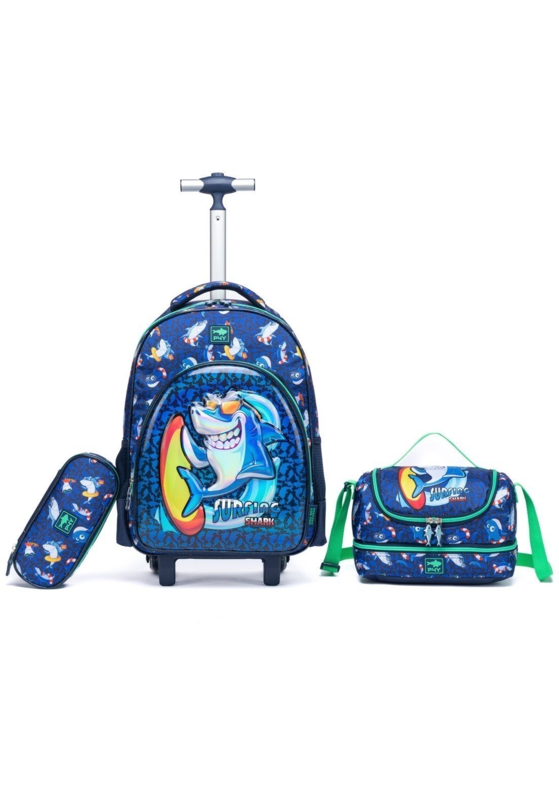 Infantil – Kit Mochila De Rodinhas Escolar Com Estojo e Lancheira Menino