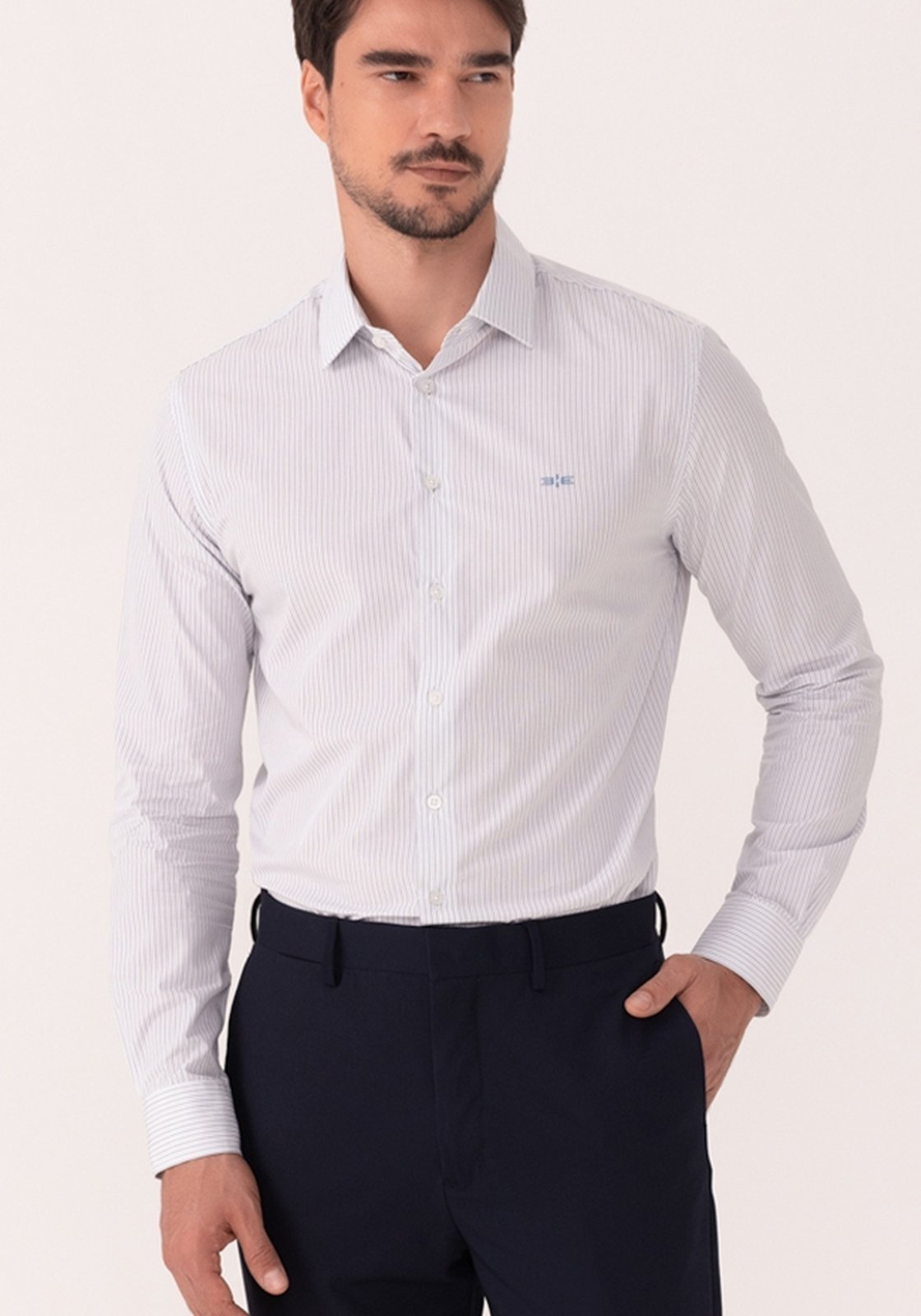 Camisa De Mangas Longas Em Algodão Mercerizado