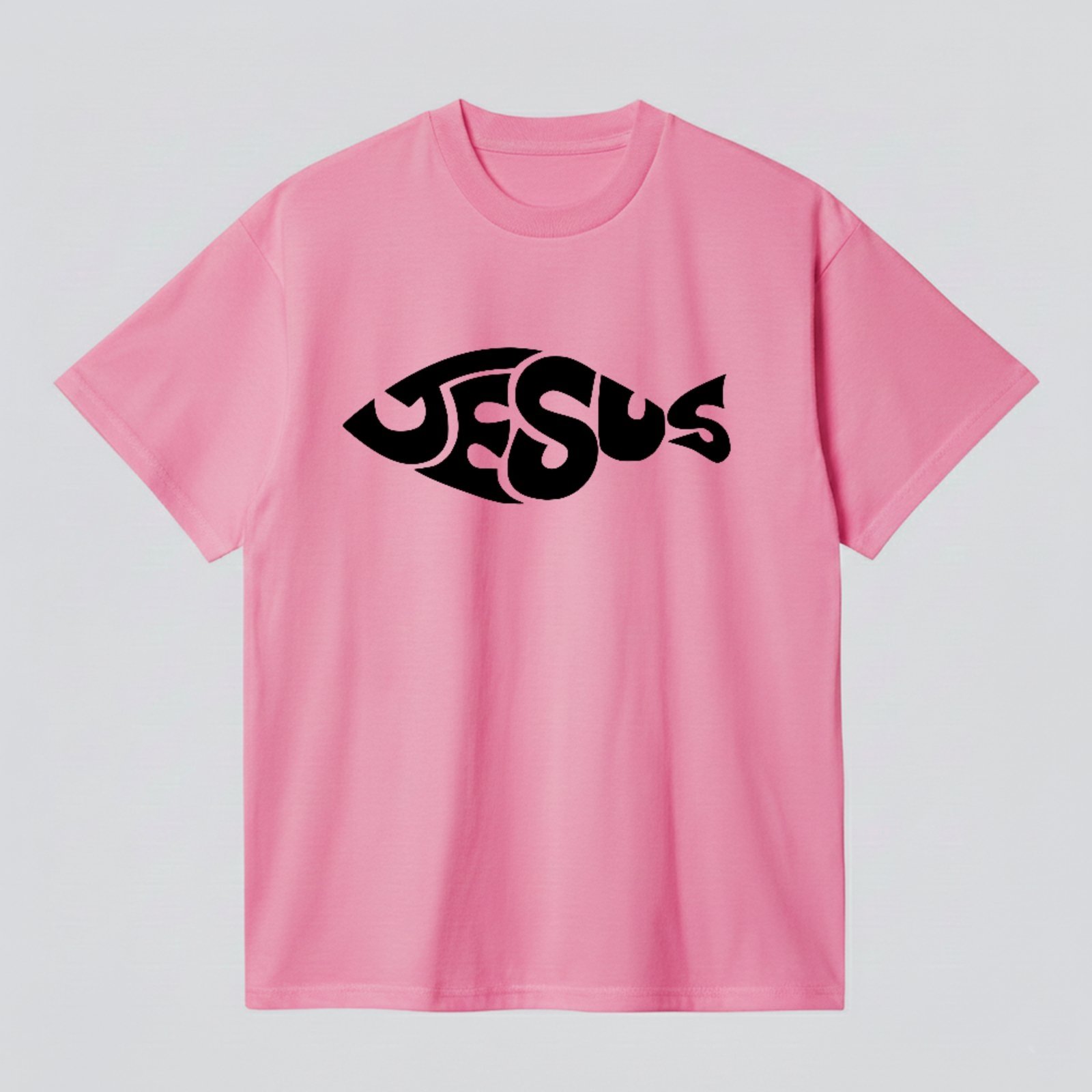 Camiseta Básica Jesus Peixe Cristão Símbolo Fé Minimalista Rosa