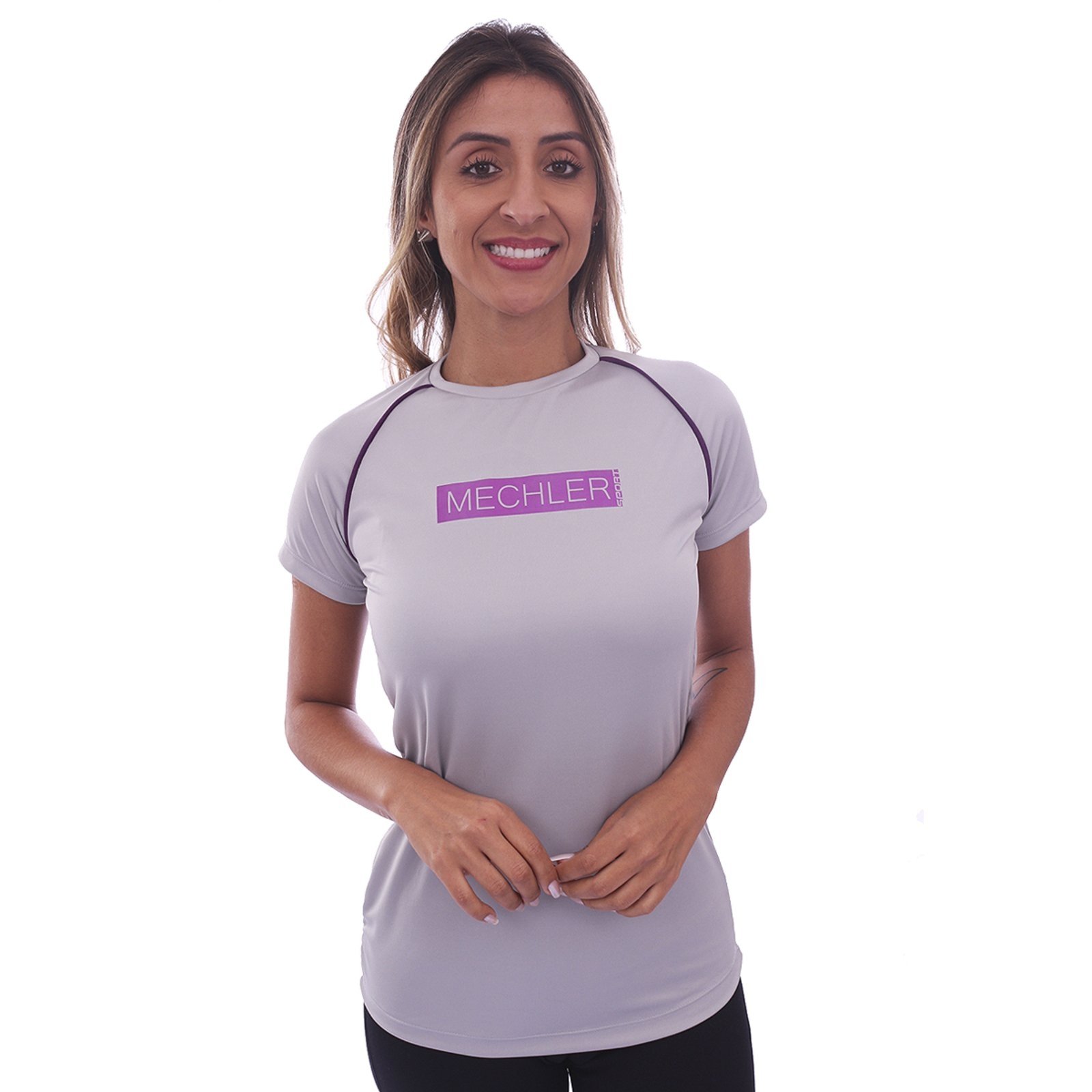 Camiseta Feminina Dryfit Básica Manga Curta Proteção Solar UV 50 Academia Verão Adulto Esporte Mechler Cinza