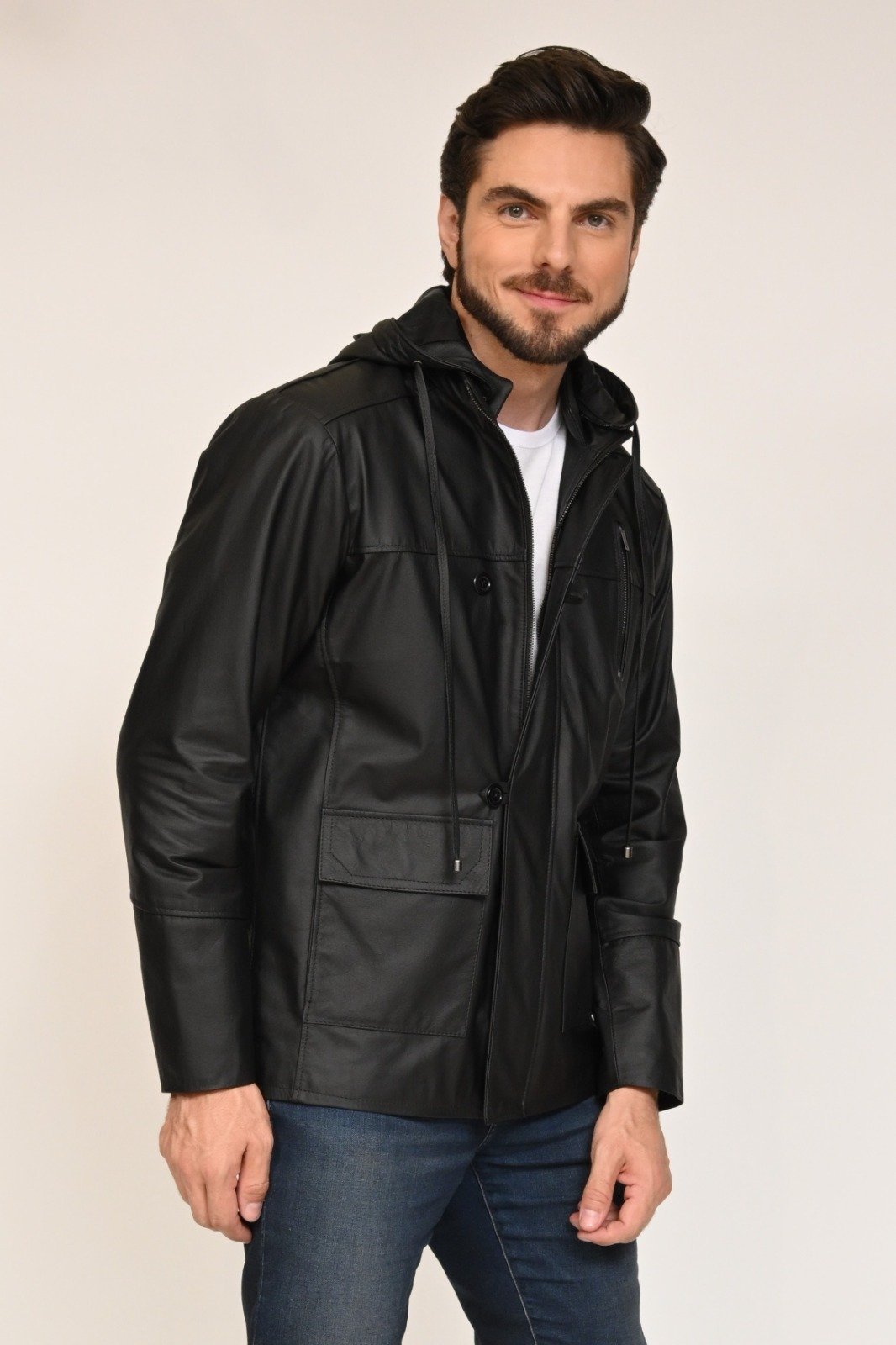 Parka de Couro Preto