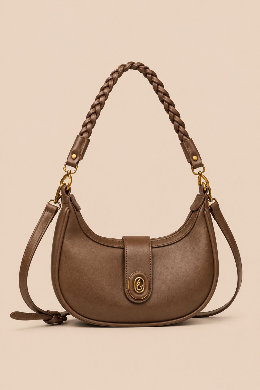 Bolsa Média Transversal D Bell Outlet Fashion Trançada Bronze