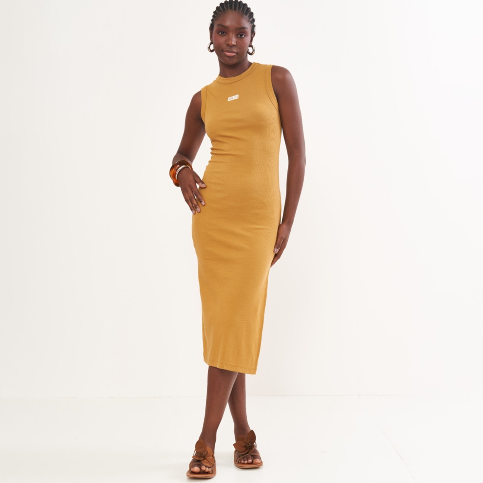 Vestido Mid Canelado Colcci Logo Pr26 Marrom Ebbela Feminino