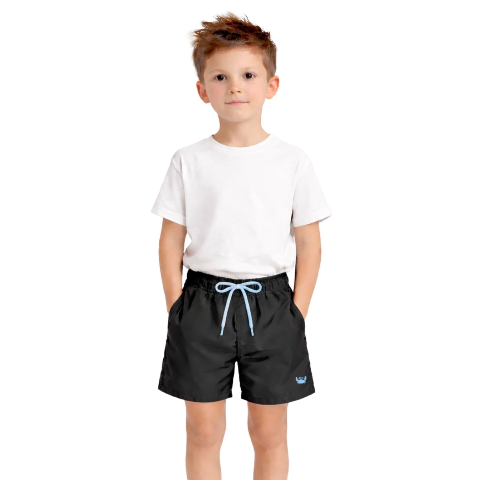 Infantil - Short Tactel Bermuda Moda Praia Preto Siri