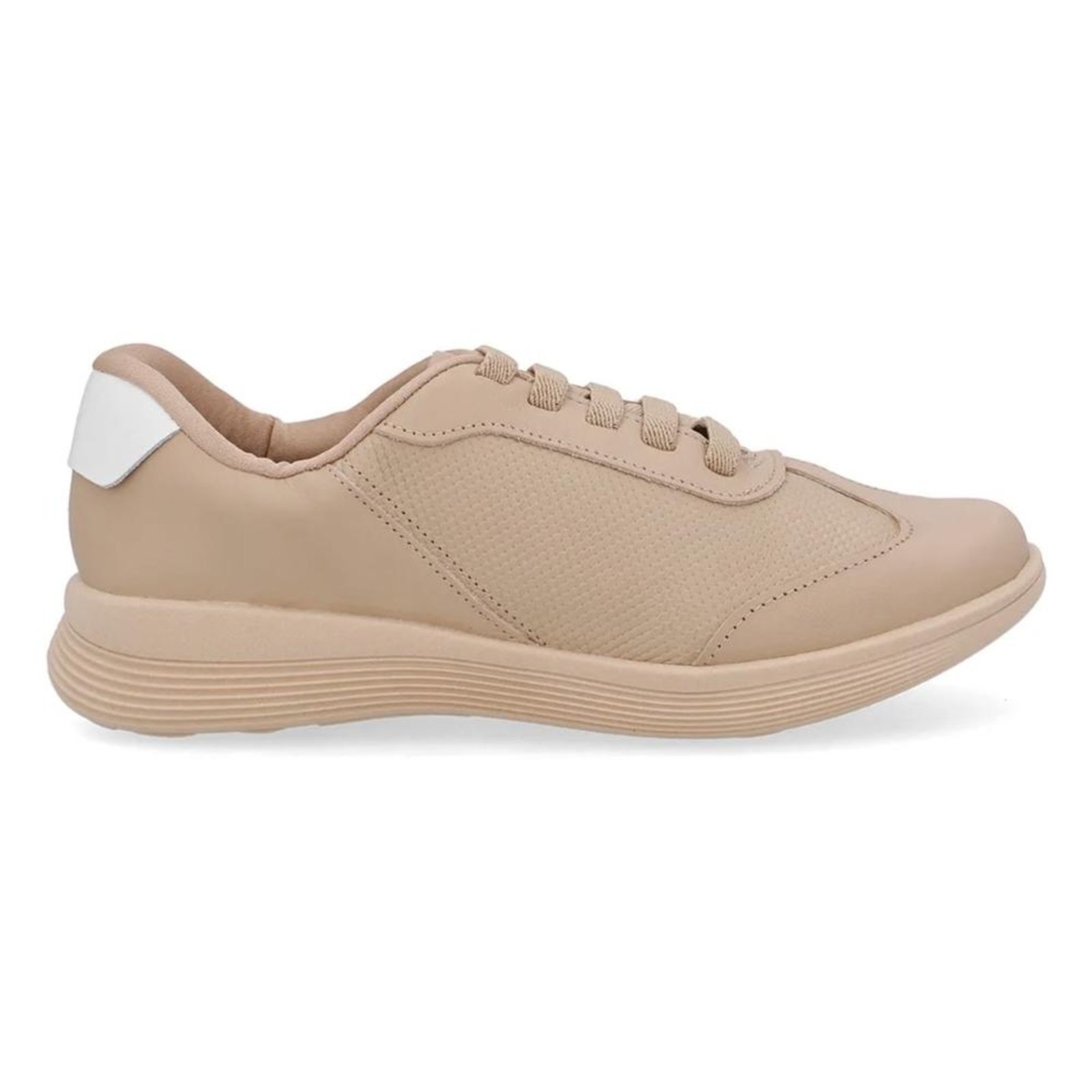 Tênis Usaflex Feminino Básico Couro Cadarço Elástico Casual UD02004 Nude
