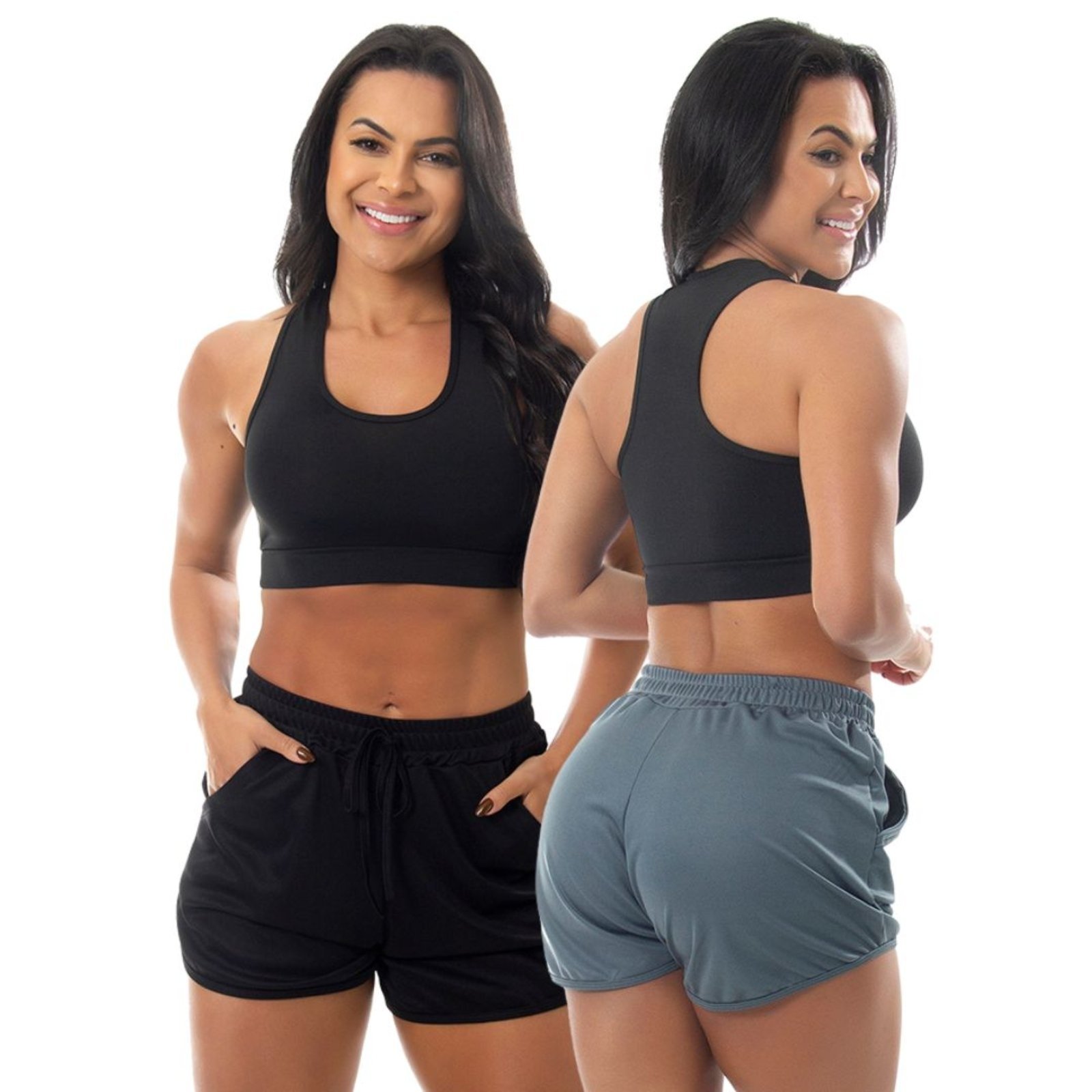Kit 2 Short Corrida Treino Academia Esportivo Bolso Feminino Multicolorido