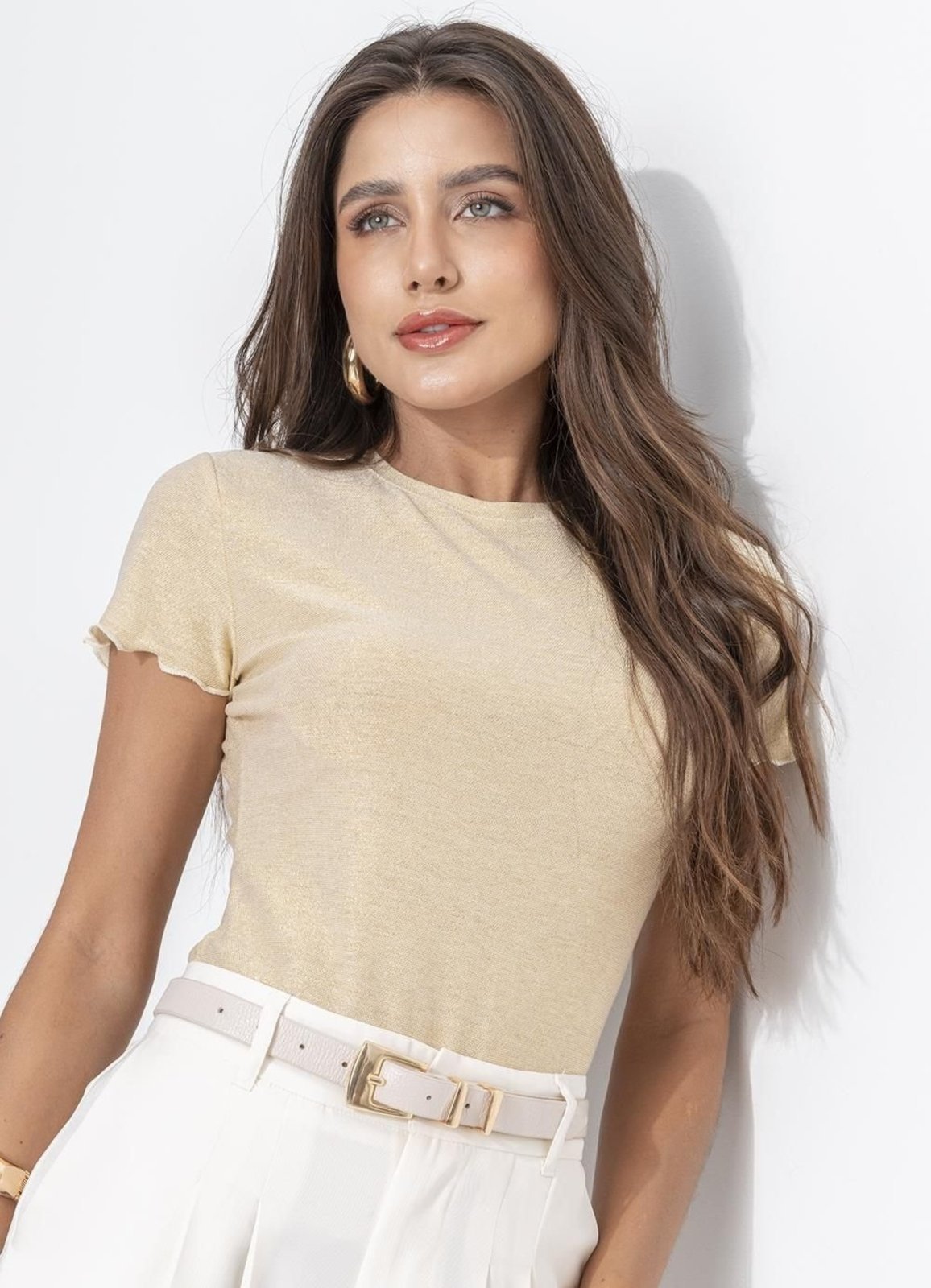 Vista 2 Blusa Em Lurex Dourada Quintess dourado Quintess dourado