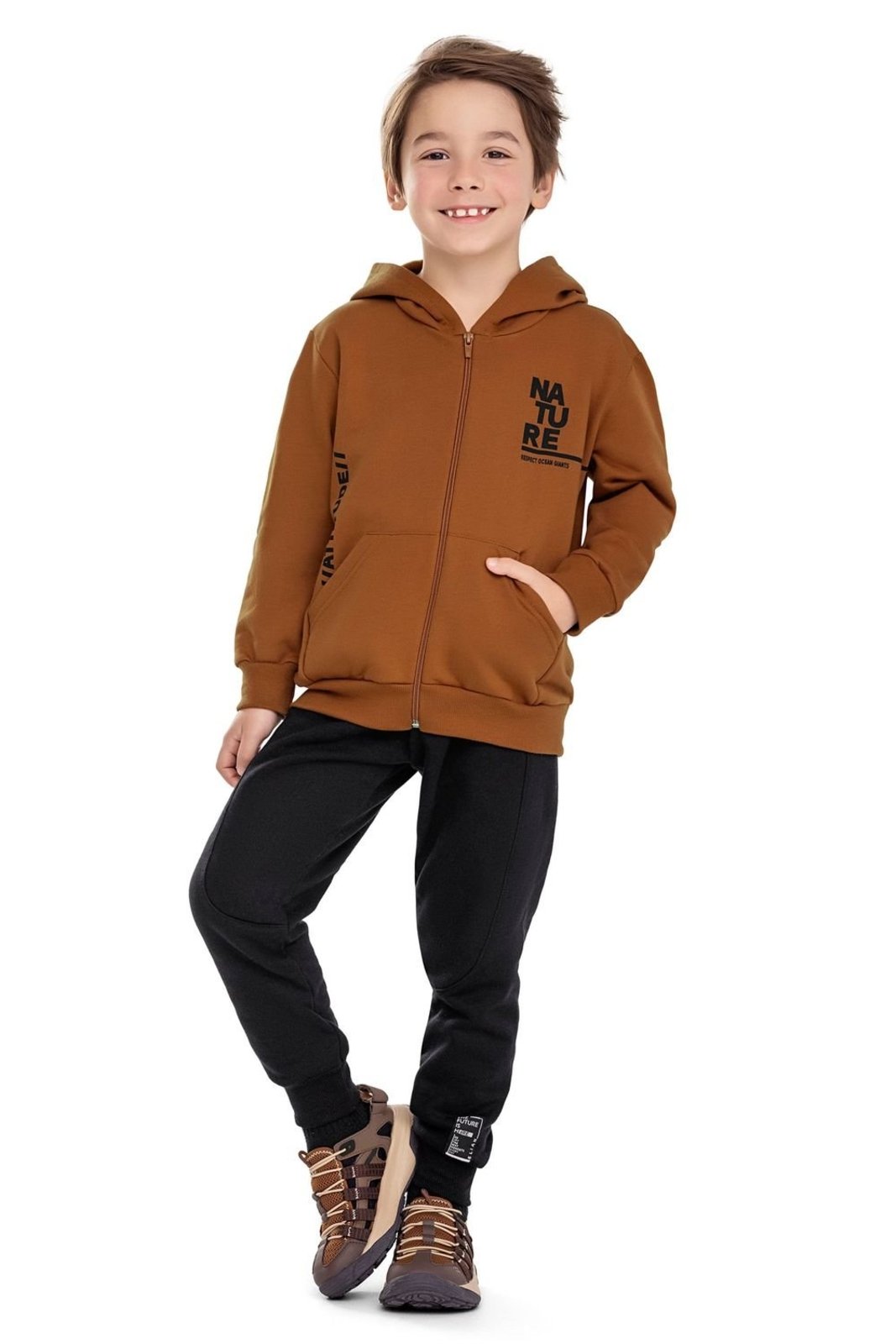 Infantil - Conjunto Longo Menino Capuz Nature Elian Marrom