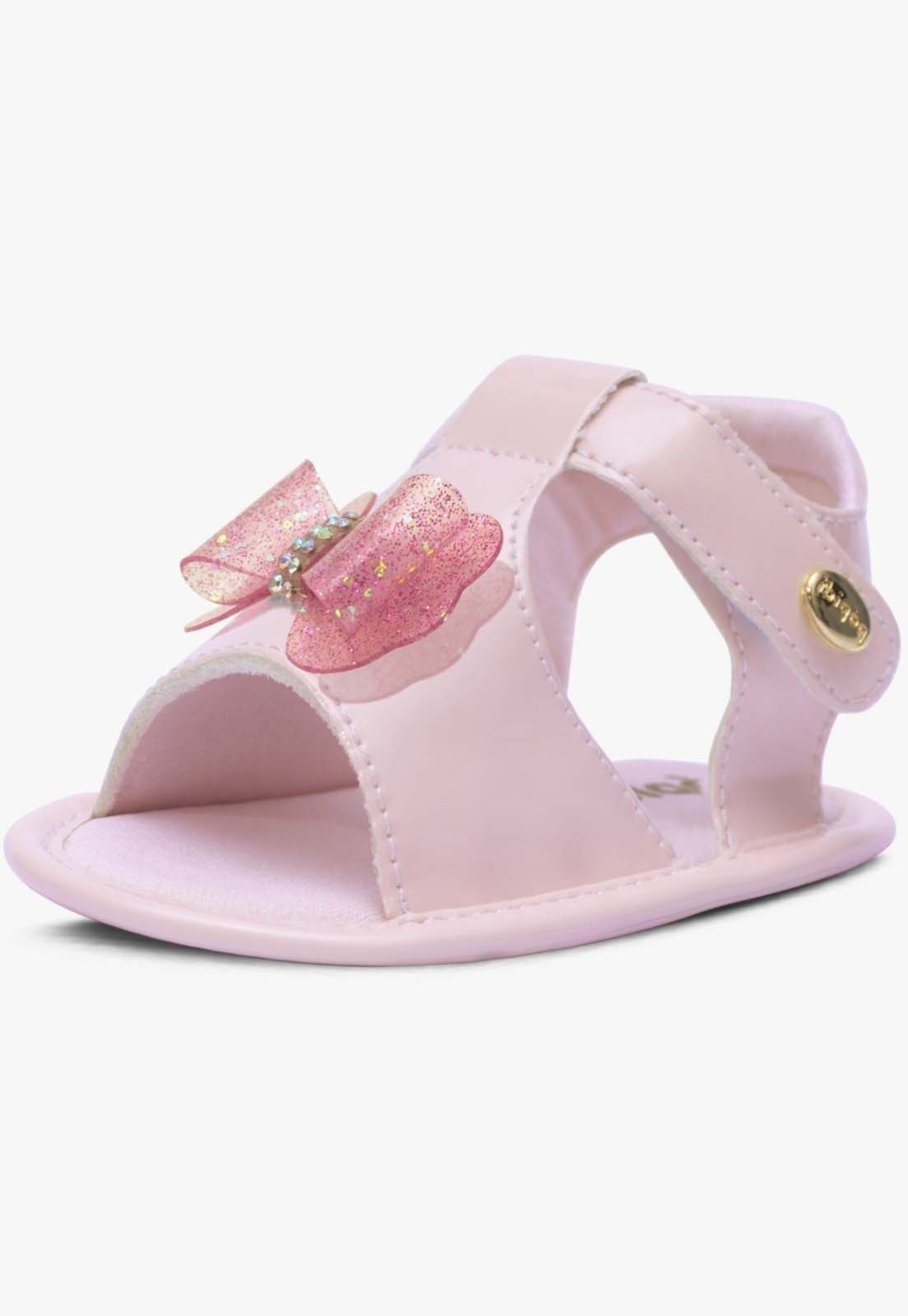 Infantil - Sandalia Casual Pópidi Menina Recem Nascido Laço Glitter Rosa