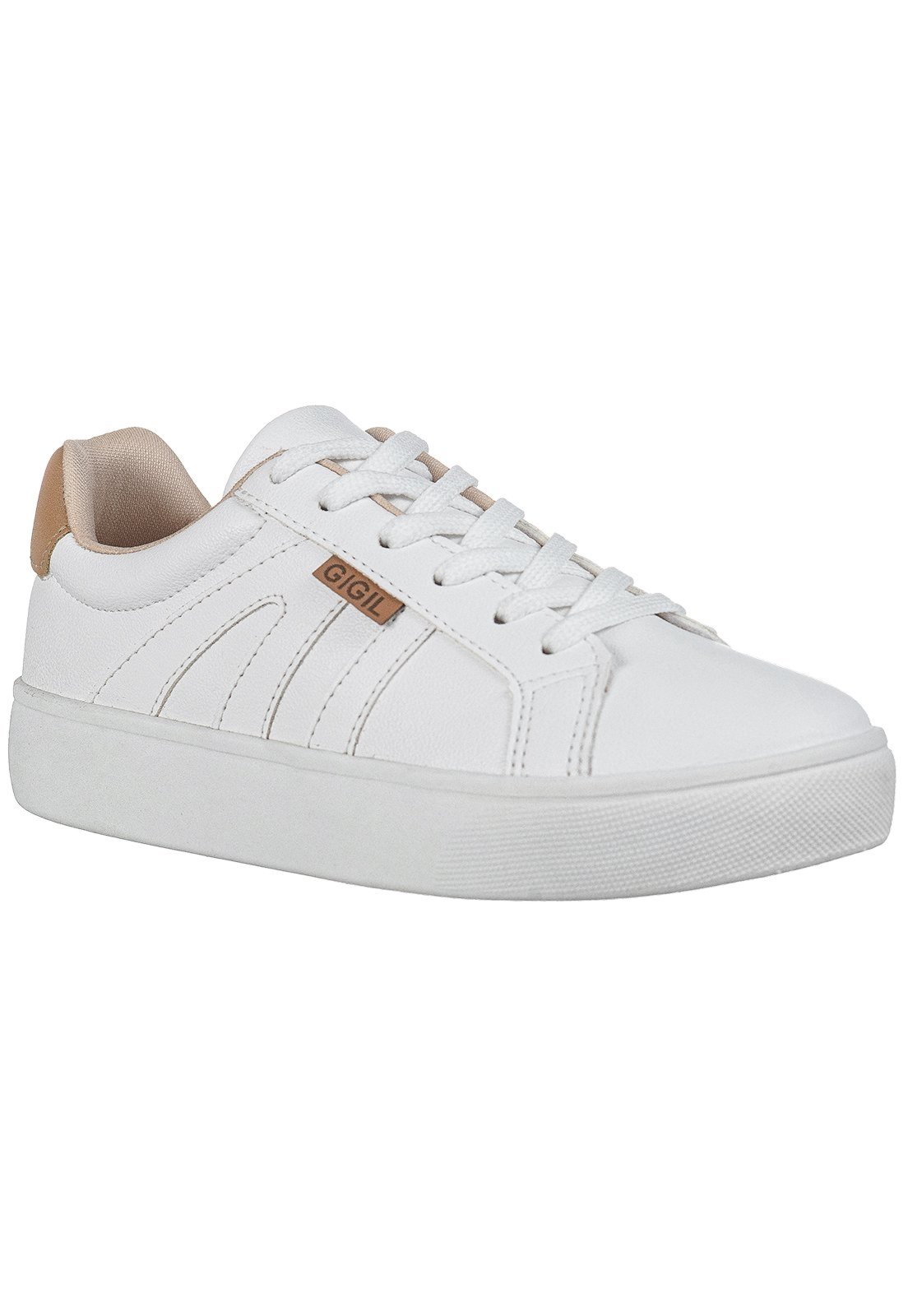 Tênis Feminino GiGiL Casual Claro Detalhe Lateral Sola Reta Leve Conforto Branco