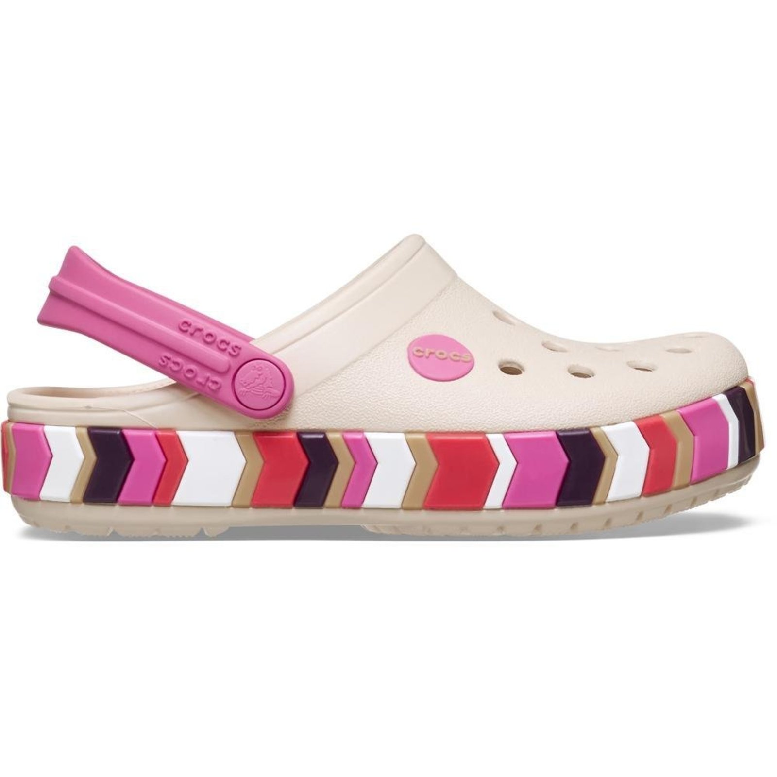 Infantil - Sandália Crocs Crocband Chevron Band Clog T Frappé/Quiet Rose Rosa