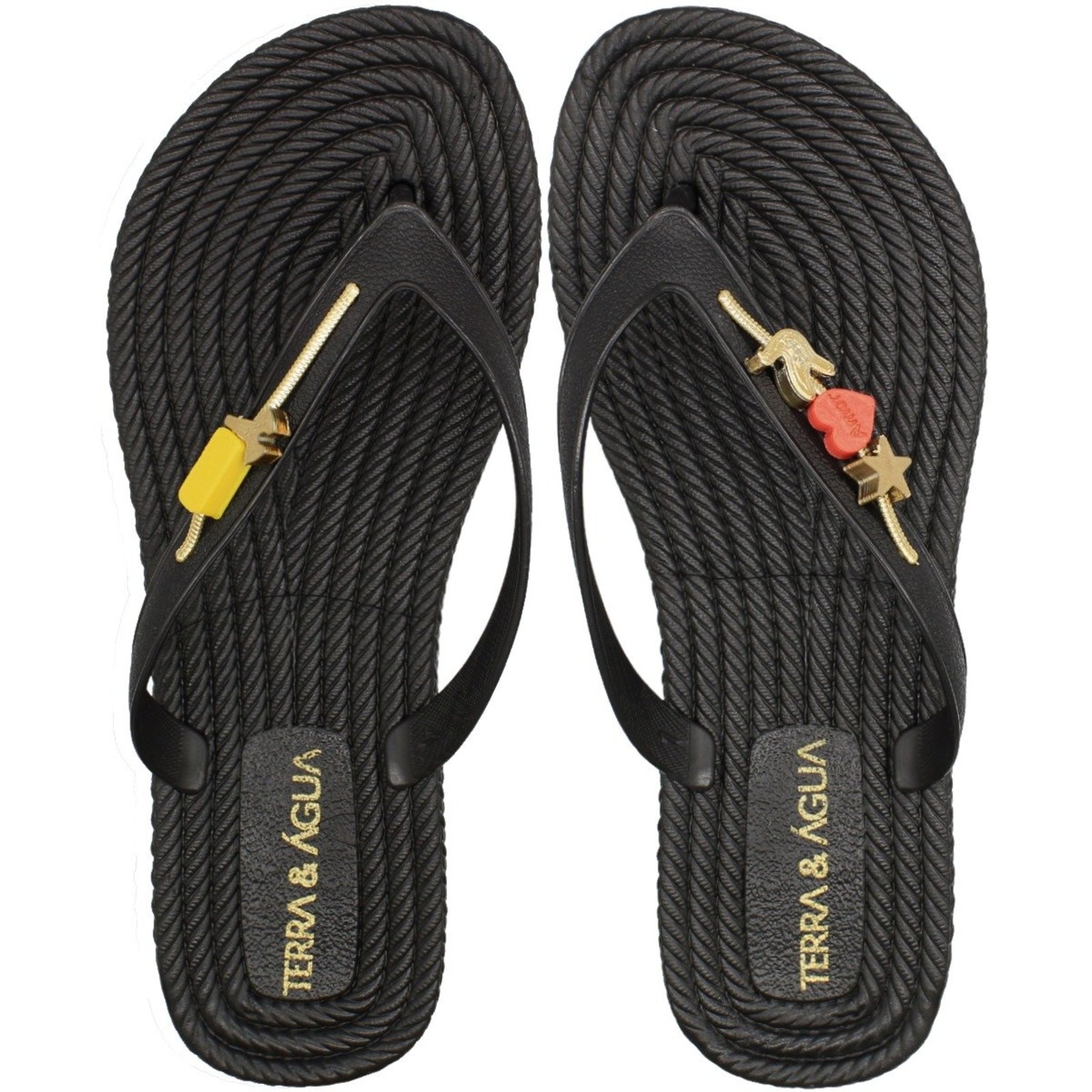 Chinelo De Dedo Texturizado Terra e Água Pingentes Feminino
