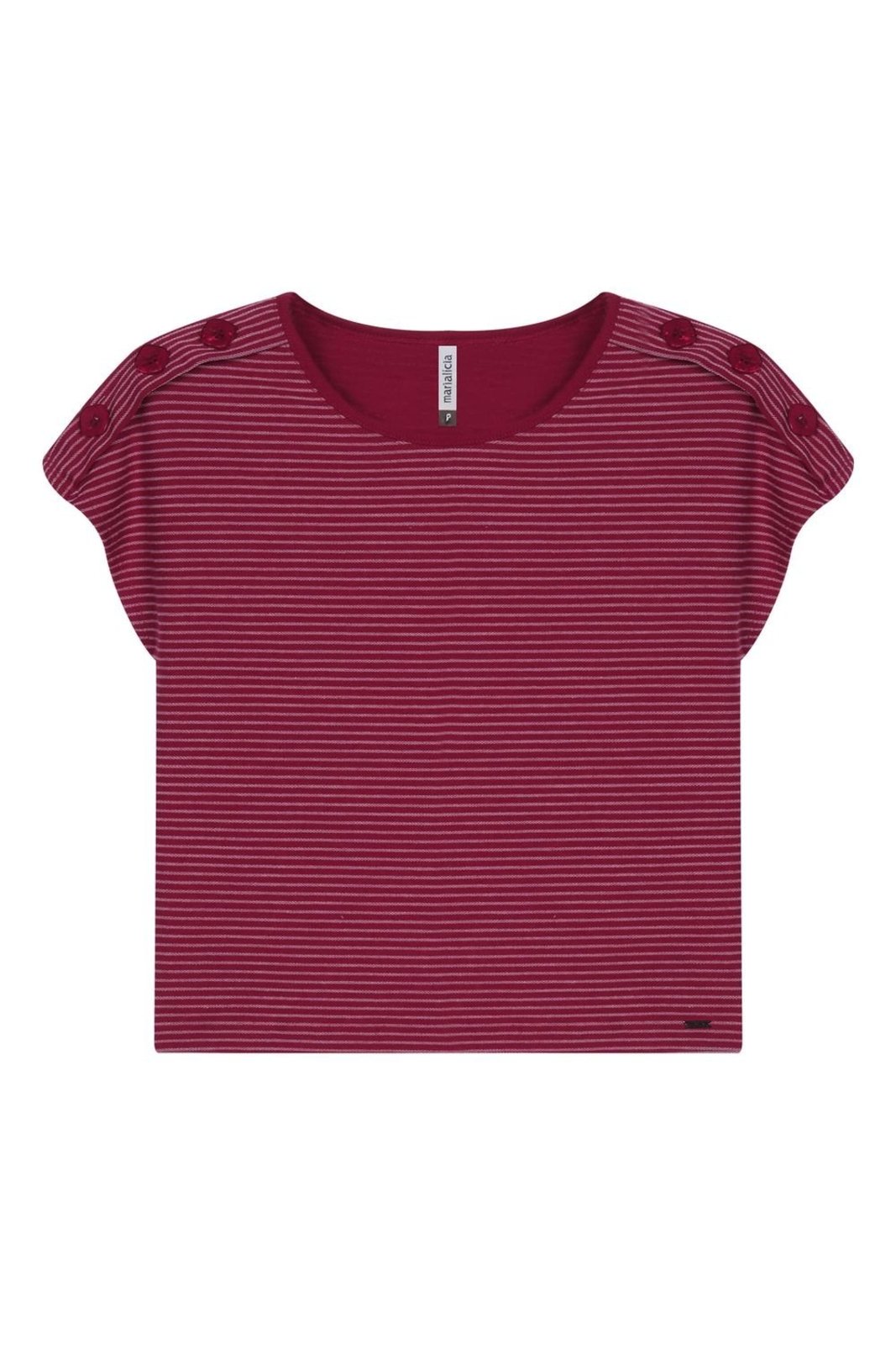 Blusa Feminina Listrada Botões Ombros Marialícia Vermelho