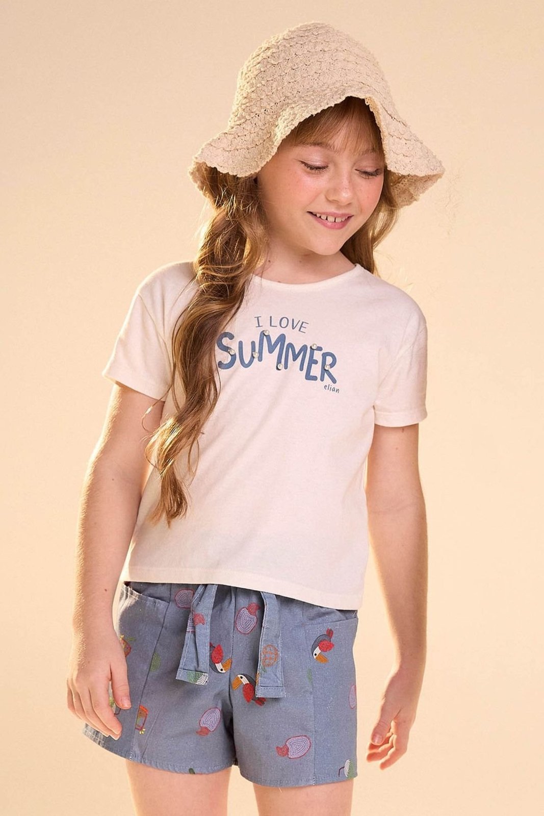 Infantil - Conjunto Menina Tricoline Tropical Elian Bege