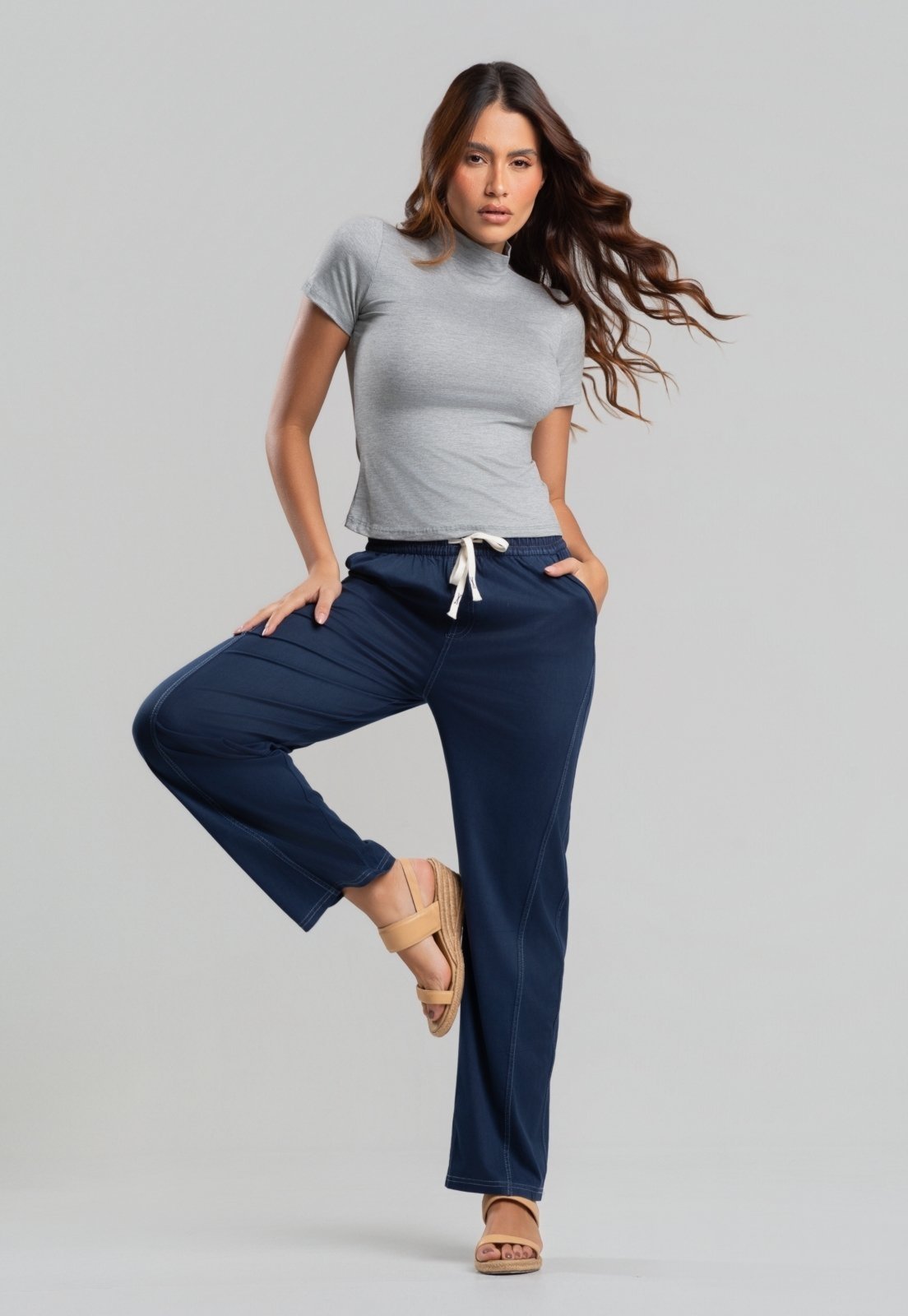 Calça Jeans Cintura Elástica e Amarração Salvatore Azul