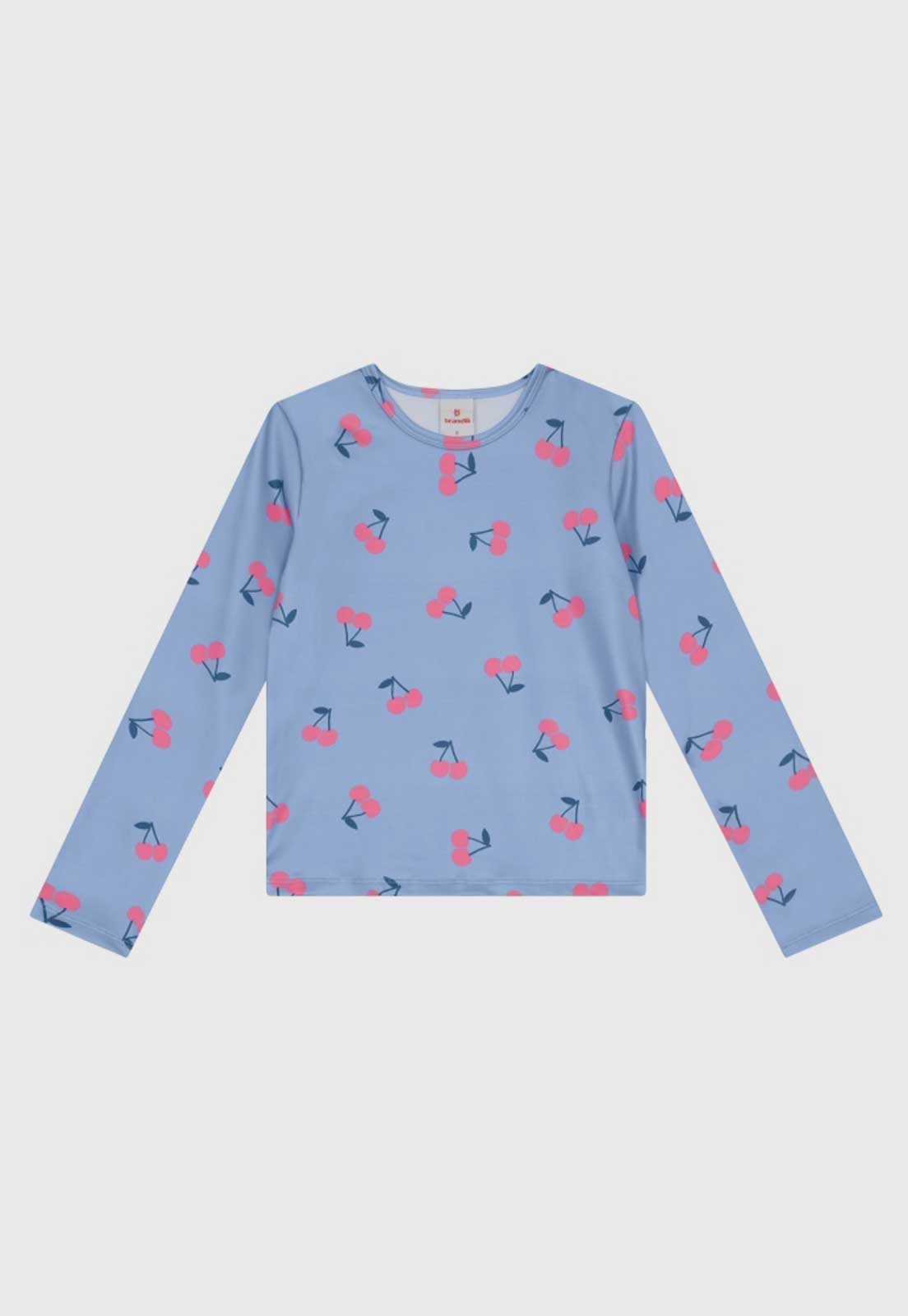 Infantil - Camiseta Brandili Estampa de Cerejas Azul Claro