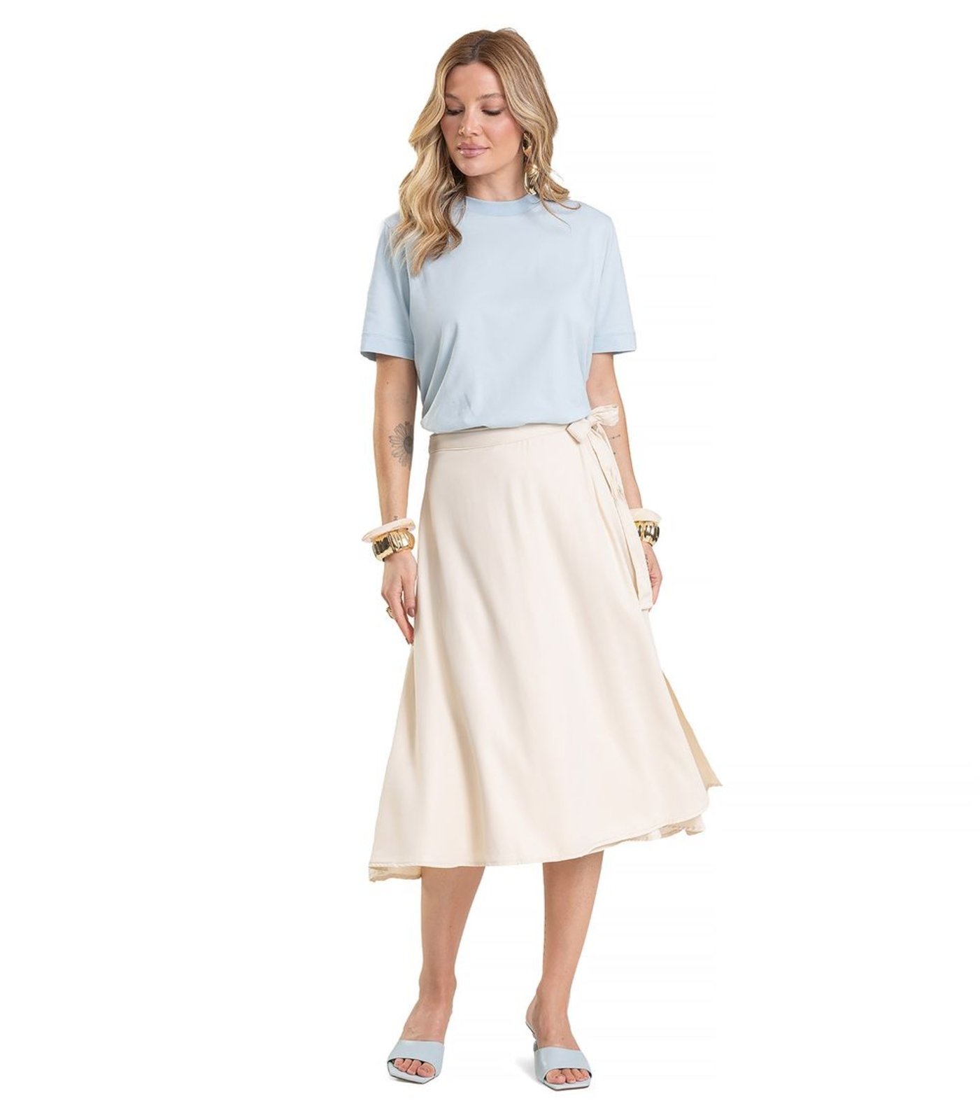 Saia Feminina Midi Envelope Dianna Bege