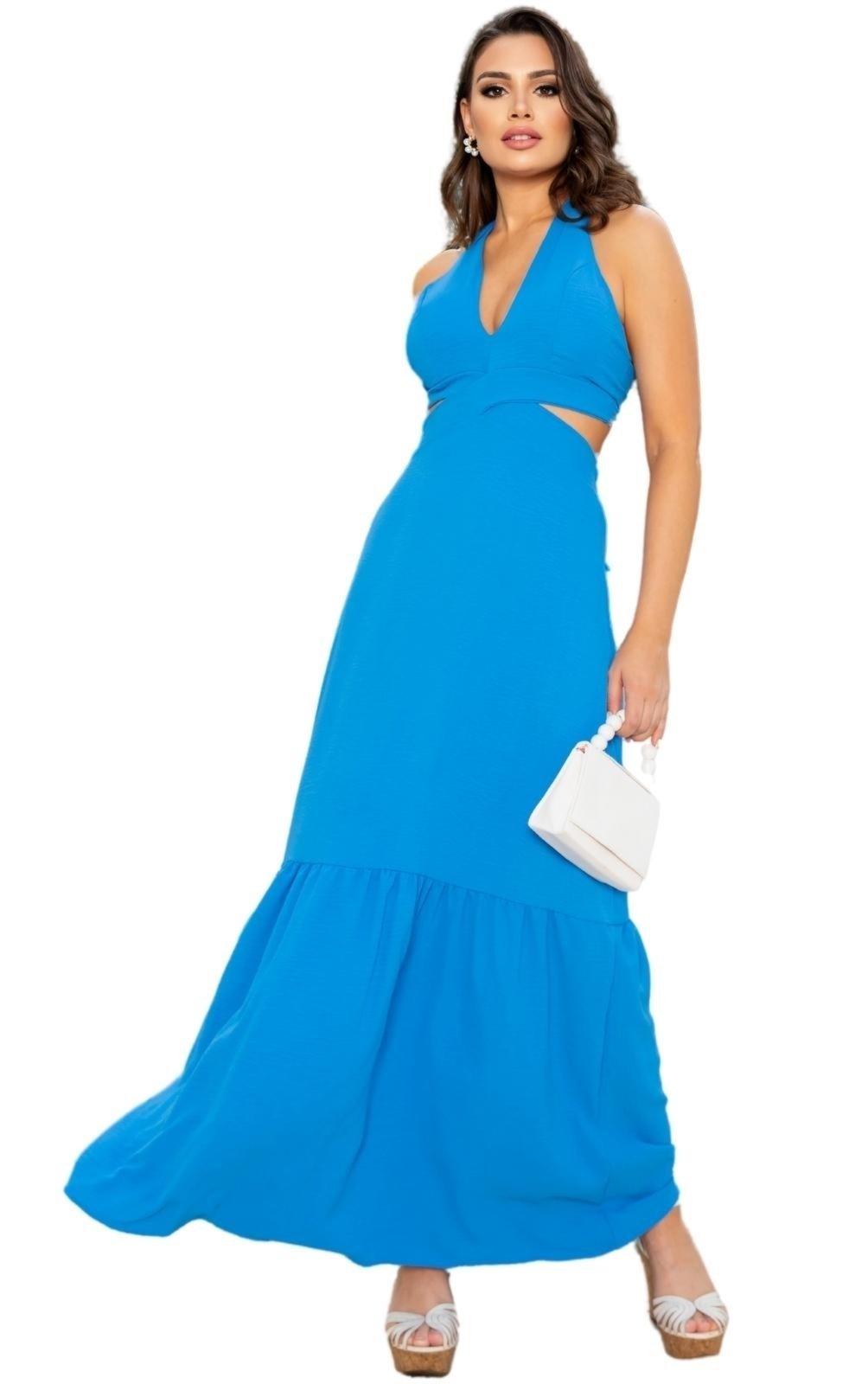 Vestido Longo Multiformas Lina Amarração Azul
