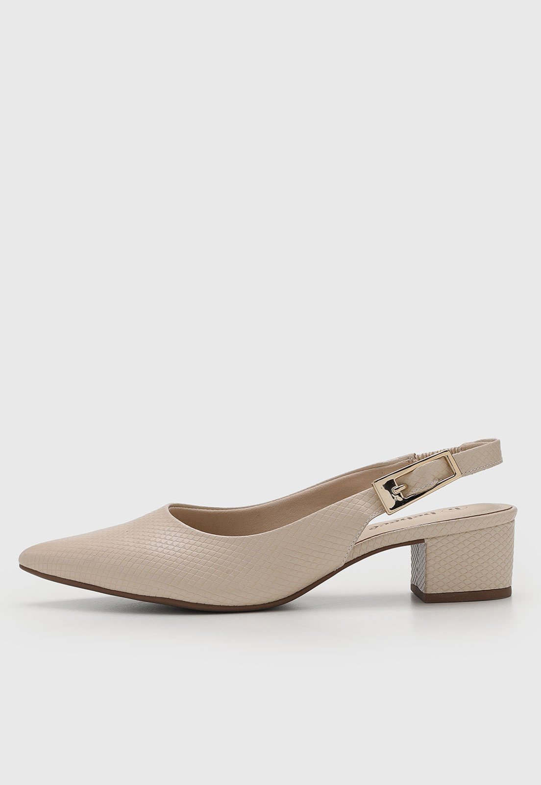 Scarpin Feminino cê Salto Grosso Texturizado Bege