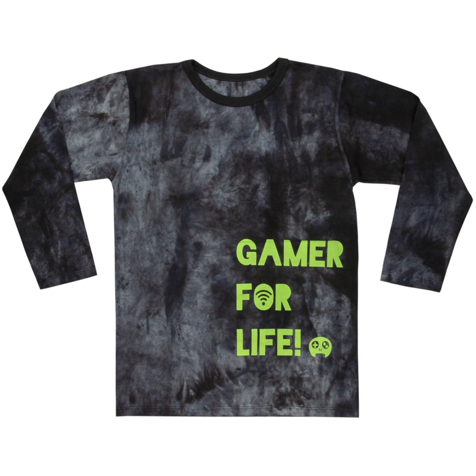 Infantil – Camiseta Juvenil Look Jeans Tie-Dye Manga Longa Preto