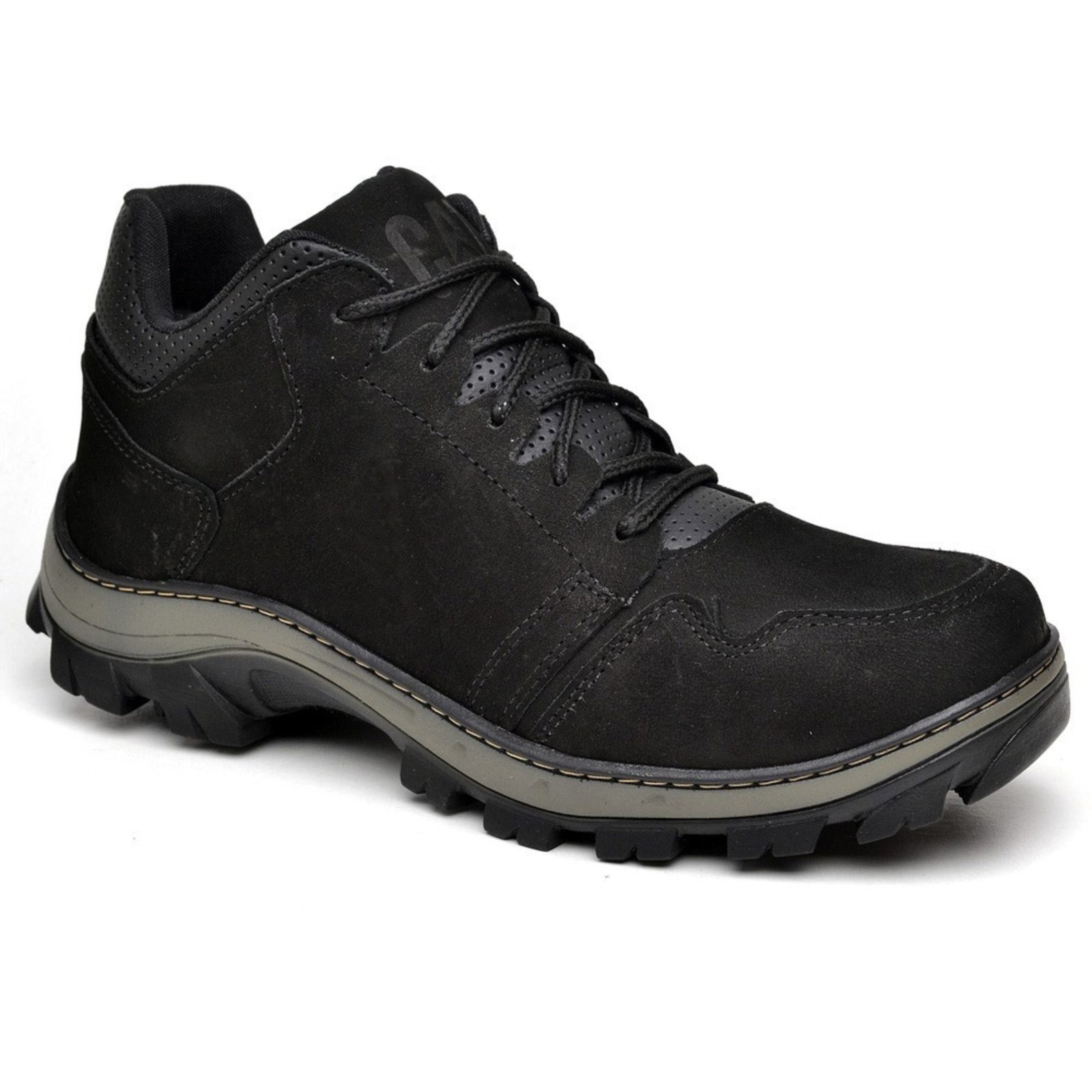 Coturno Adventure Bota Couro Masculina Cano Curto Atacador Solado Tratorado Borracha Costurado Resistente Confortável Preto