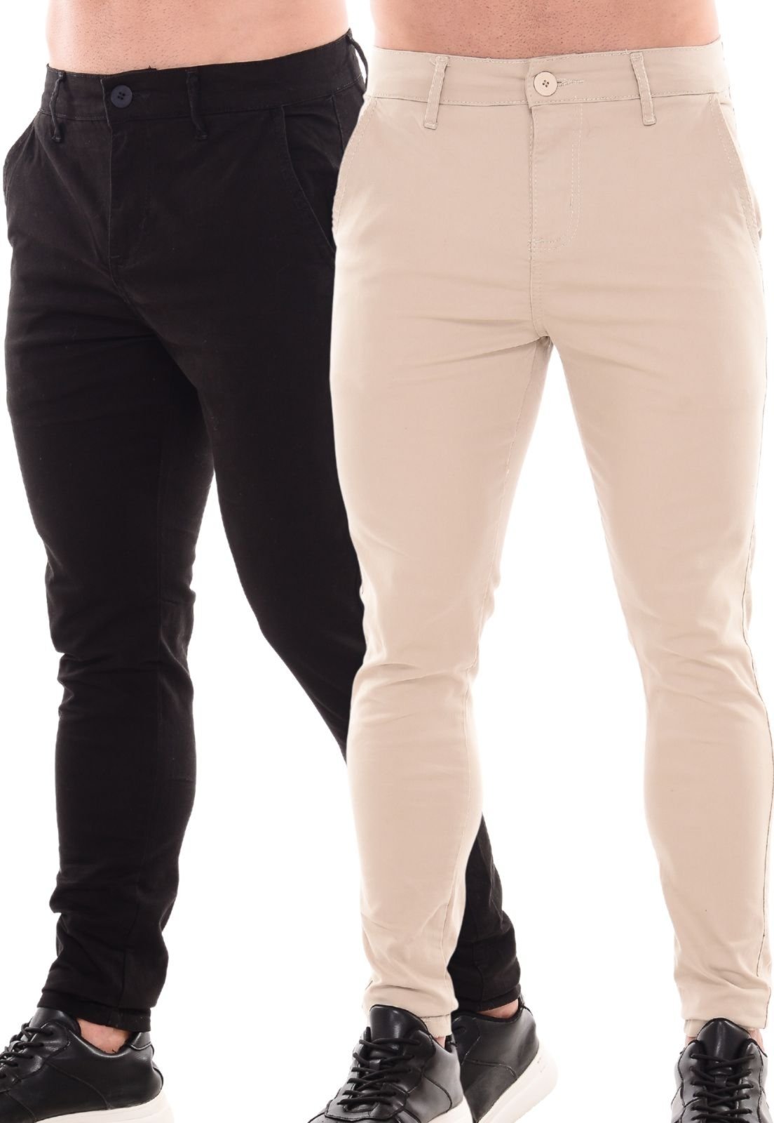 Kit 2 Calças Sarja Masculina Niha Jeans Confortável e Estilosa Preto e Bege