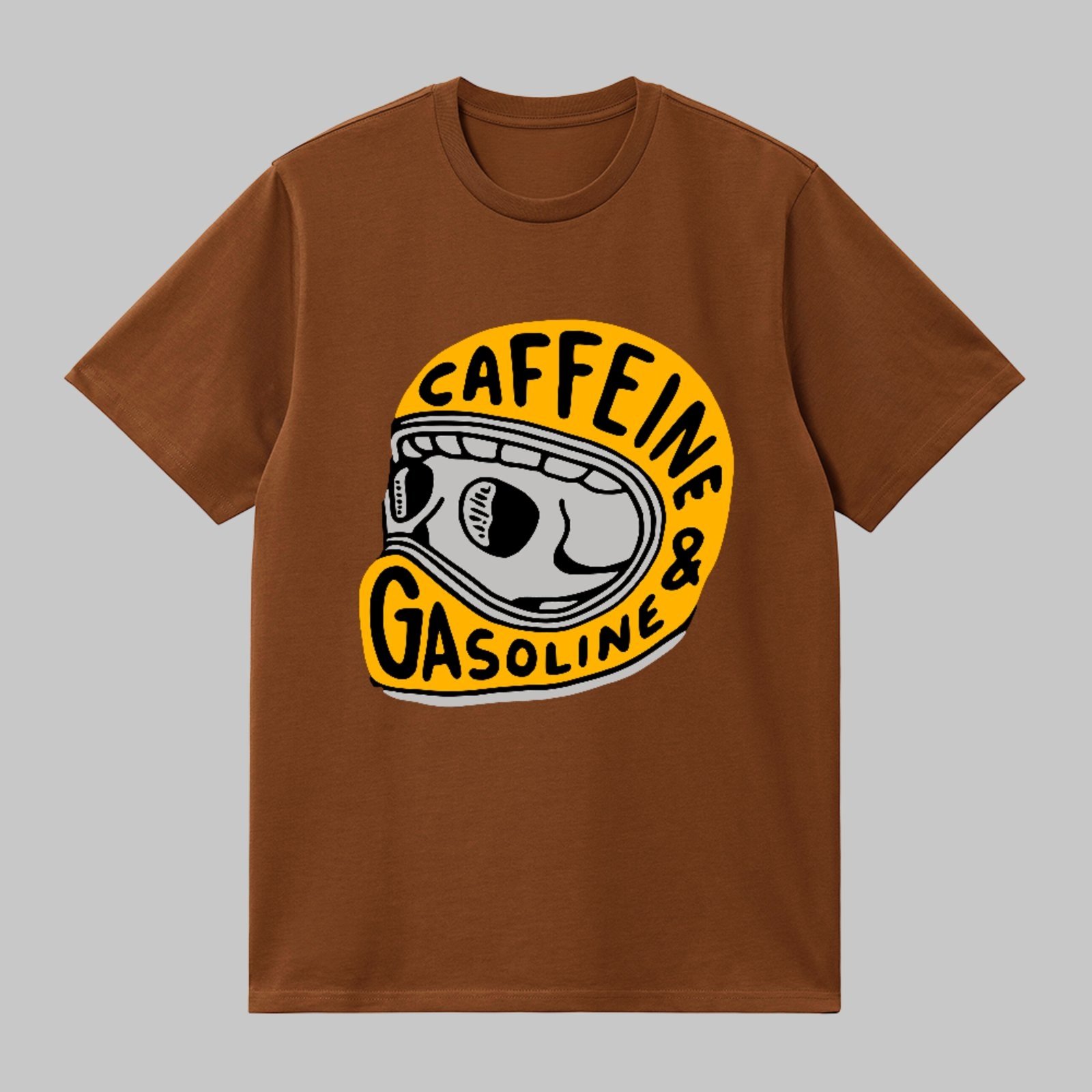 Camiseta Básica Café e Gasolina Motoqueiro Vintage Style Marrom