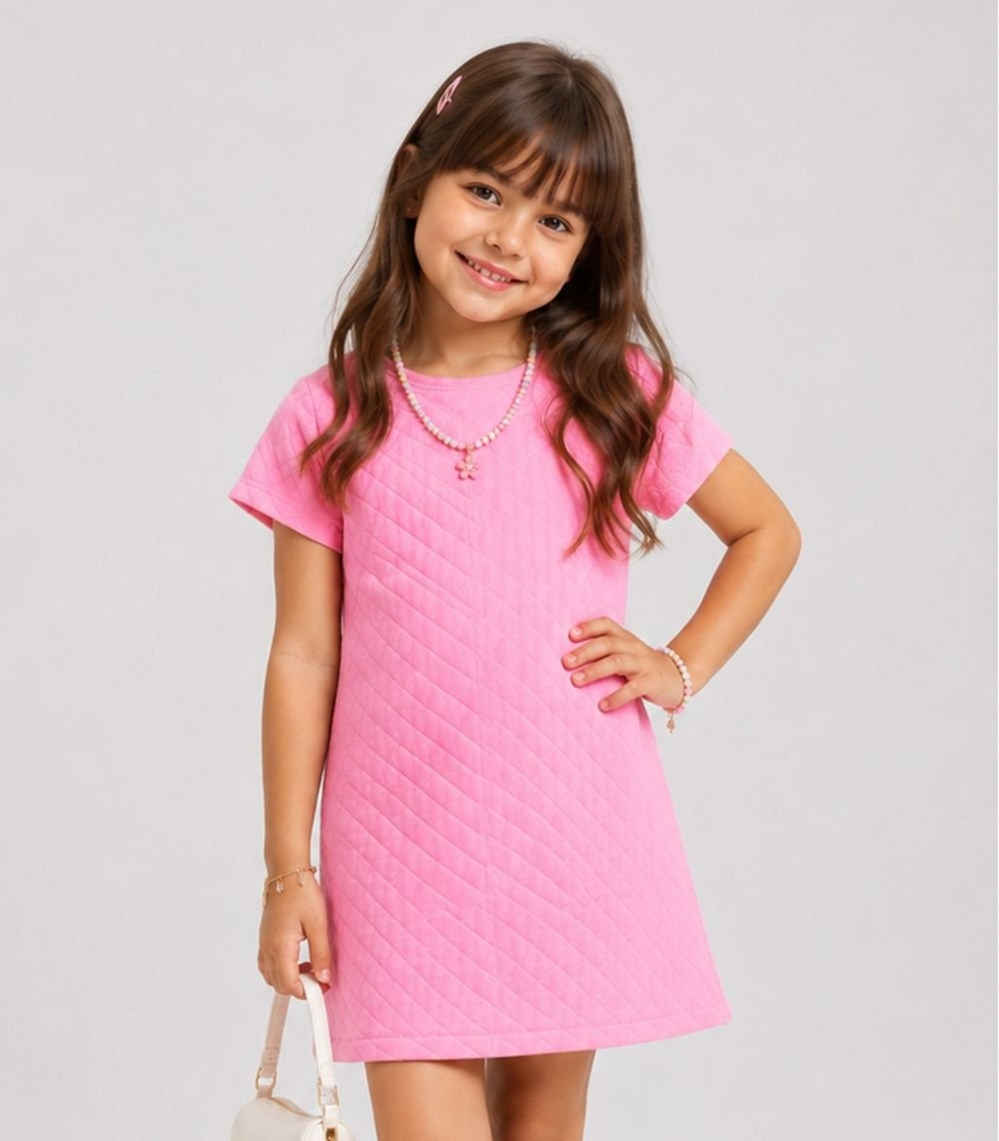 Infantil - Vestido Feminino Malha Matelasse Select Rosa