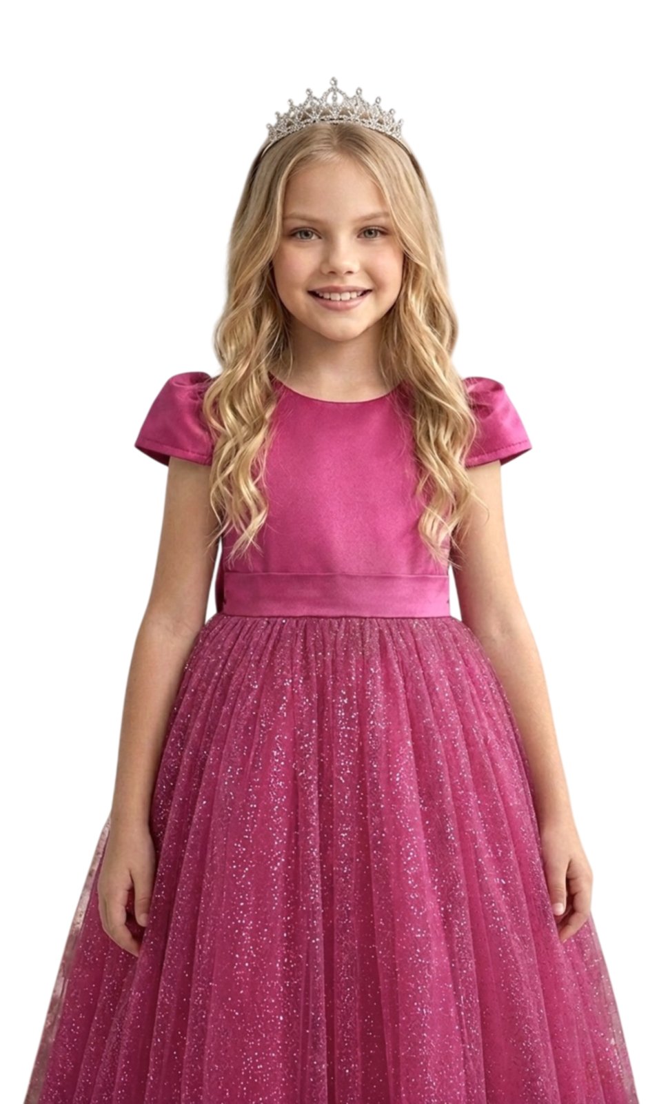 Infantil - Vestido Longo Menina Juvenil Festa Fucsia Pink Rosa Brilho Formatura Casamento Juvenil Princesa Social Rodado Florista Dama Daminha Aniversário Luxo