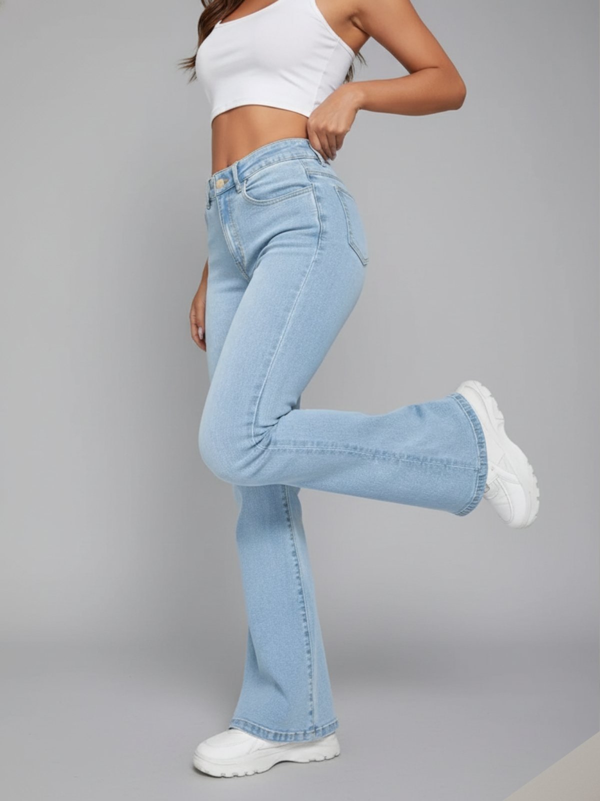 Calça Flare Jeans Feminina Avec Casual e Confortável Ideal Dia a Dia Azul Clara