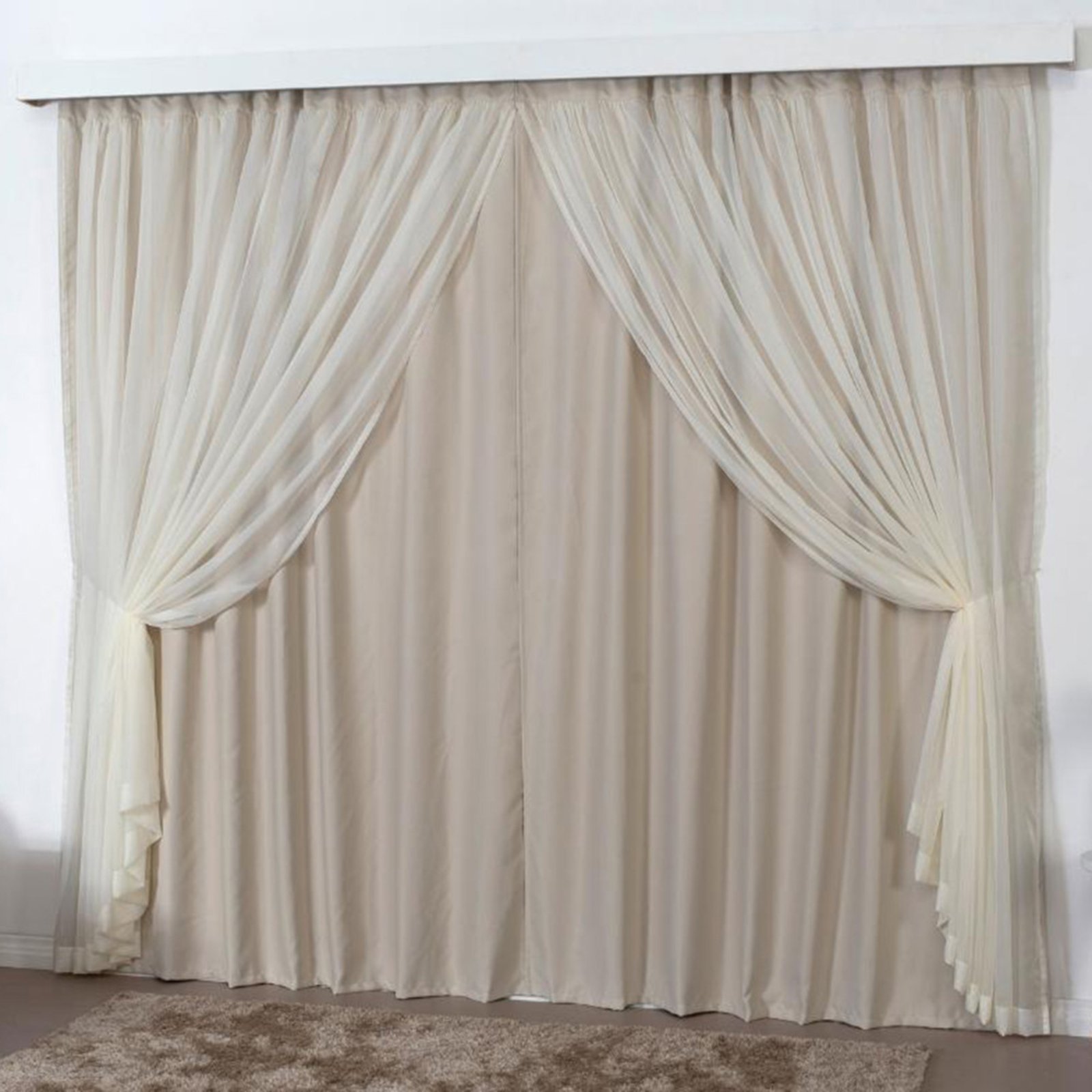 Cortina Mirage 4 Mts Sala Quarto Blackout Voal Trilho Comum - Bege - 100% Poliéster